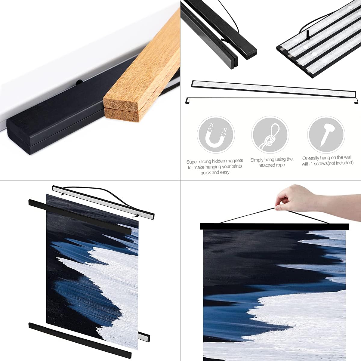 Ywlake – Kit de marco magnético de madera estilo gancho, para colgar pergaminos, pósteres, mapas, lienzos y obras de arte de 40 x 27 pulgadas, 40 x