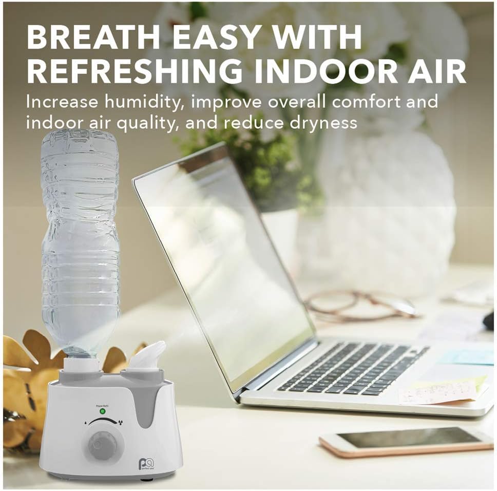 PerfectAire PAU1 Humidificador ultrasónico personal de niebla fría con adaptador de botella de agua para habitaciones pequeñas, viajes, oficinas y