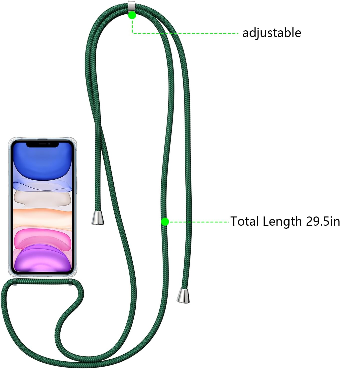 ZTOFERA Compatible con iPhone 11, funda transparente con cordón ajustable, TPU suave y delgada, a prueba de golpes, funda protectora cruzada para