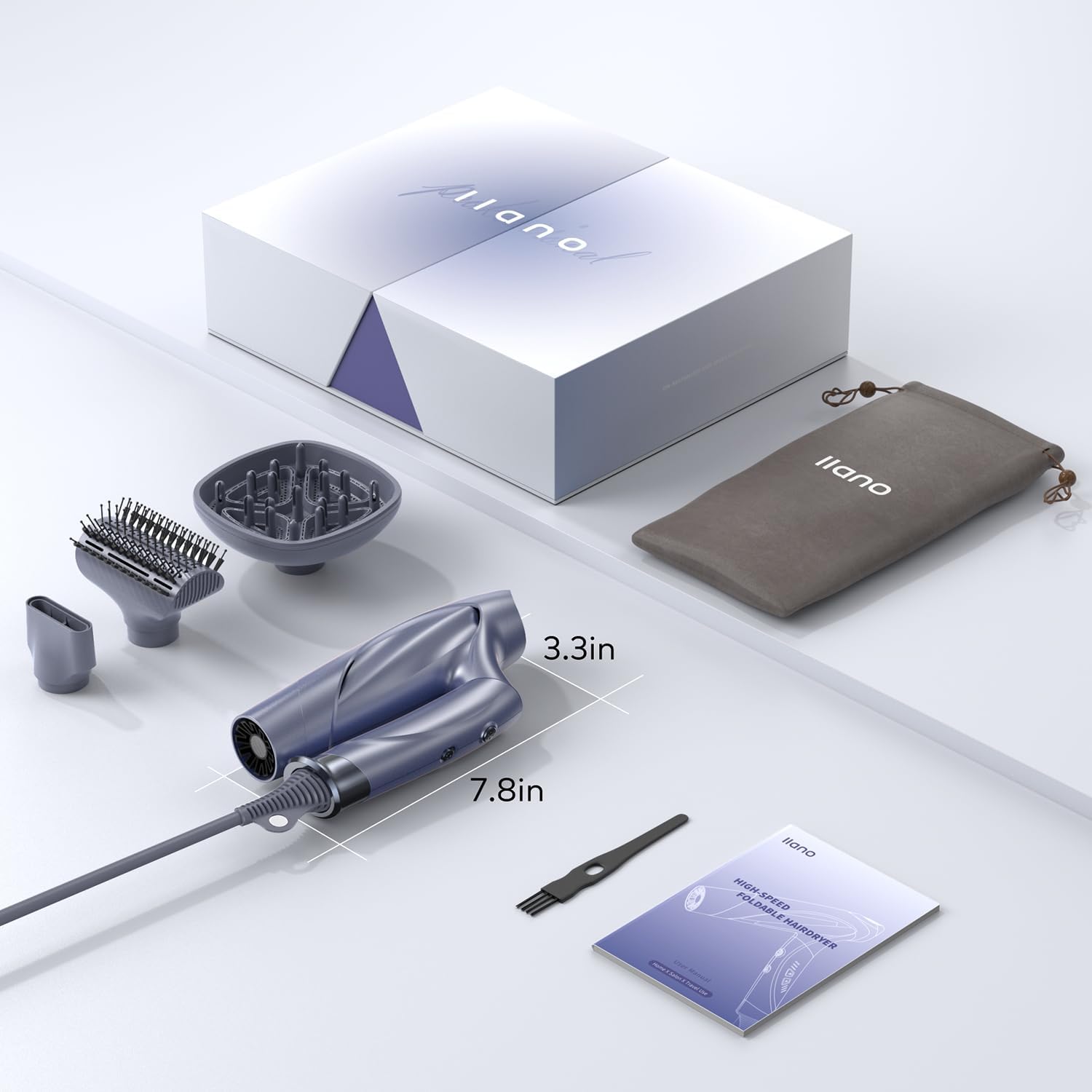 Secador de pelo iónico de alta velocidad con difusor, motor sin escobillas de 1400 W, alta RPM 72.2 fts de secado rápido de aire profesional con