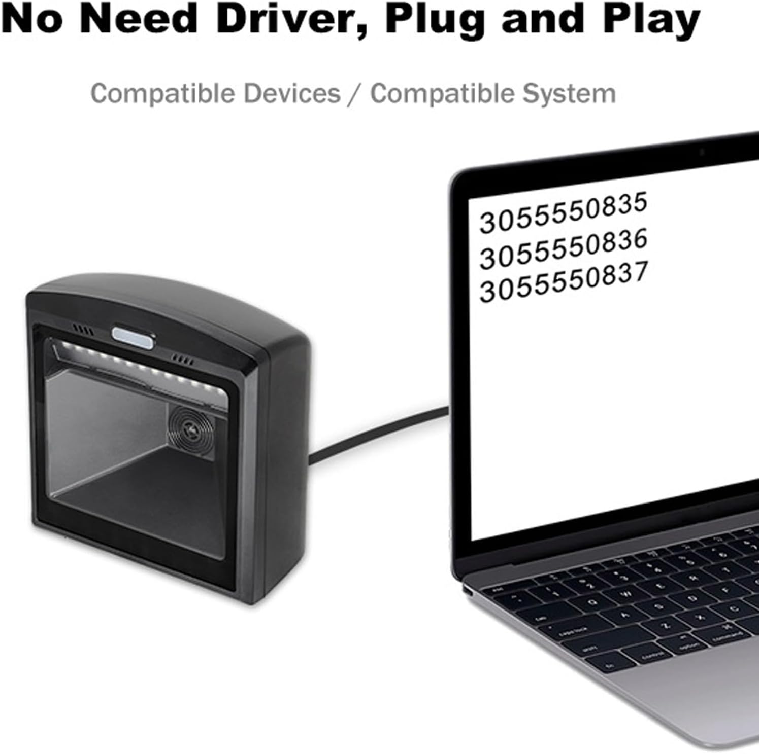 Escáner de código de barras de manos QR 2D, escáner automático de código de barras QR 2D de pantalla grande, lector UPC de escaneo omnidireccional