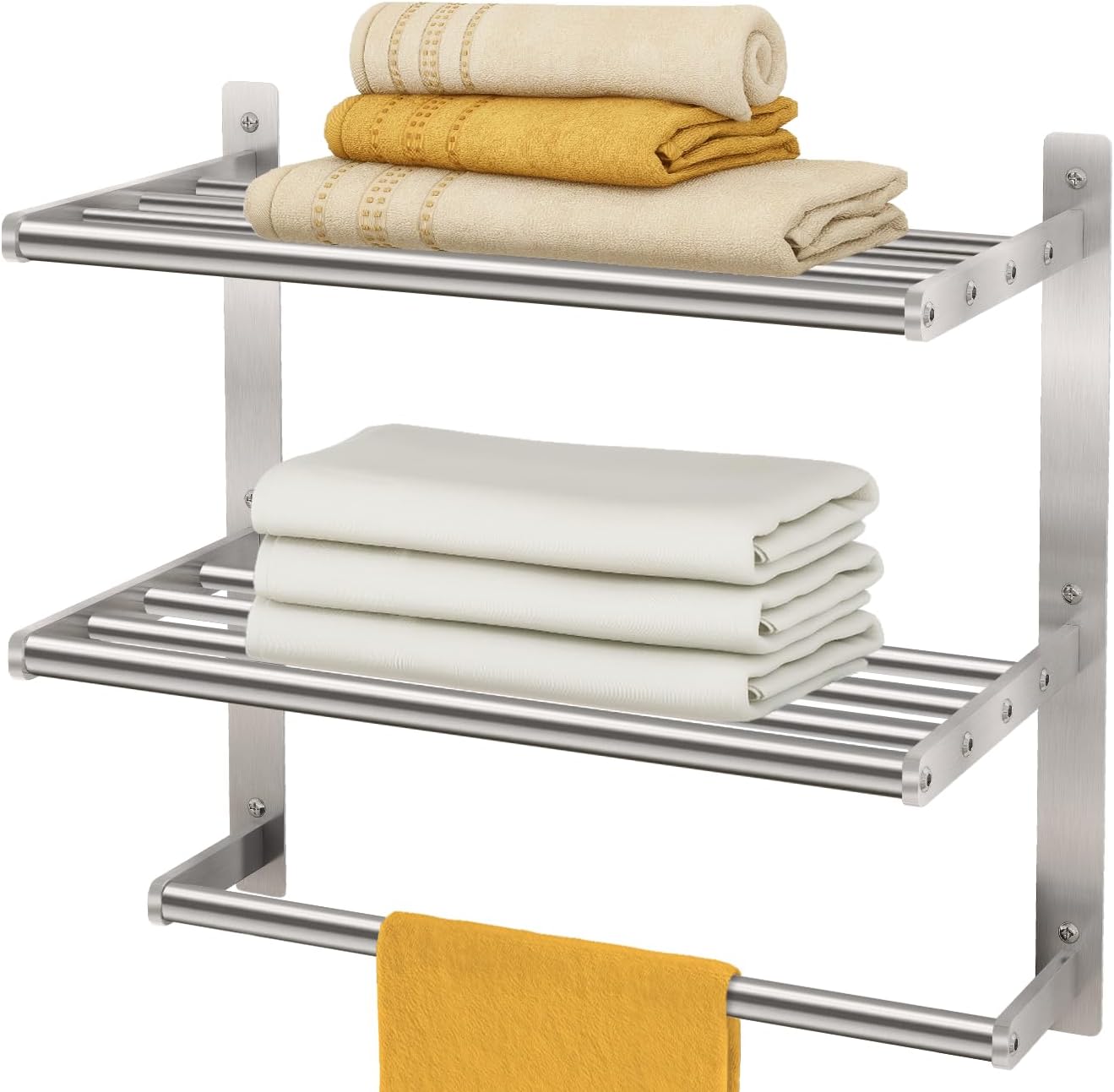 Toallero para baño montado en la pared, toallero de 3 niveles estilo hotel con toalleros, toalleros de níquel cepillado para baño lavabo, 16 pulgadas