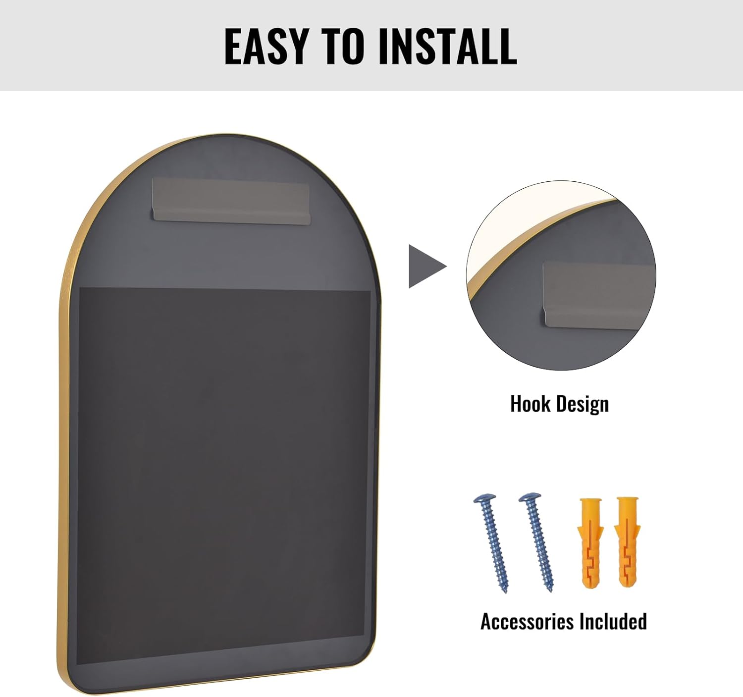 Espejo de baño arqueado, espejo de baño dorado de 38 x 26 pulgadas para pared, espejo enmarcado de aleación de aluminio, espejo de tocador de baño