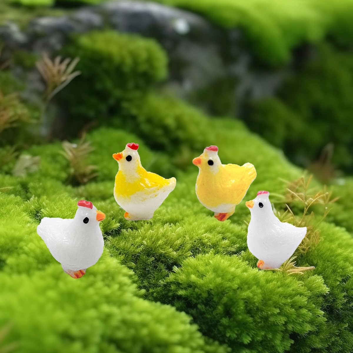 Mini figuras de pollo, 40 piezas de resina en miniatura de pollo, adornos de pollos pequeños, animales, modelo de hadas, jardín en miniatura, musgo,