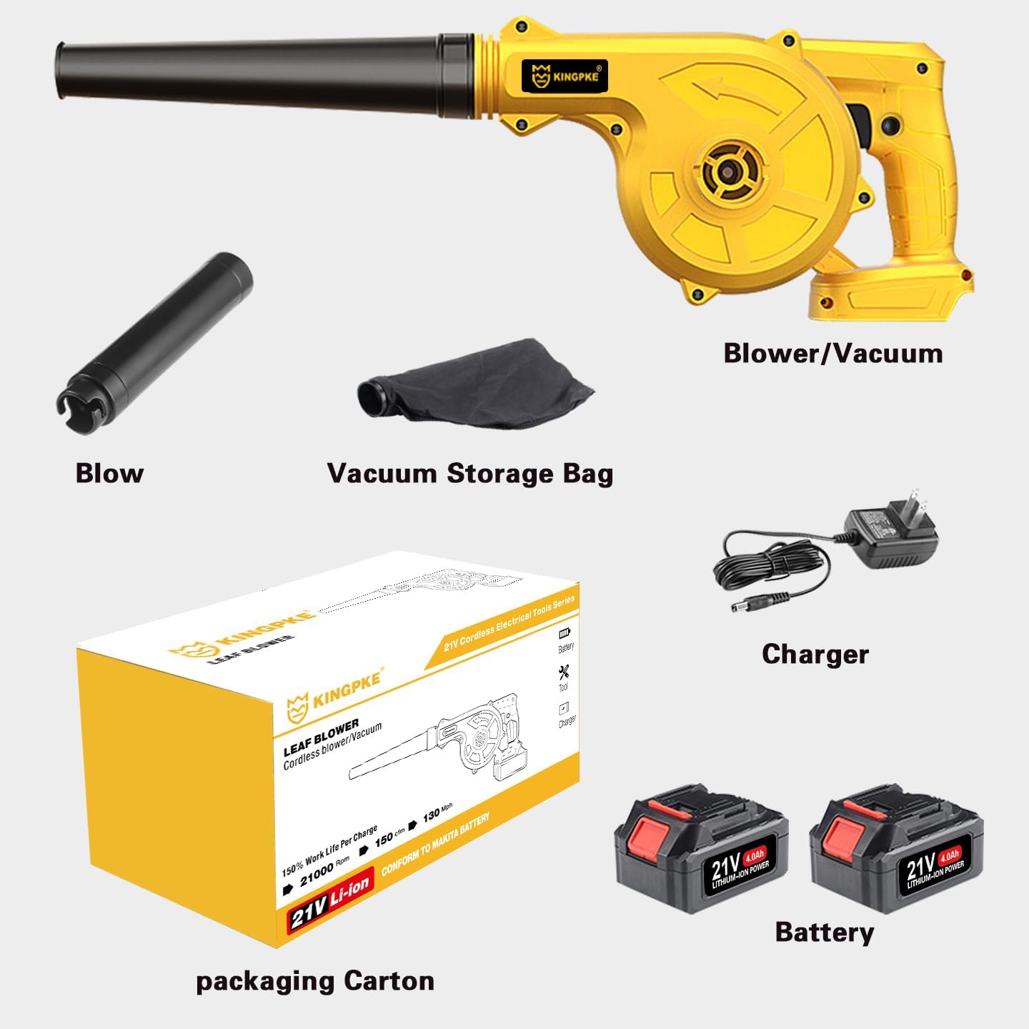 Soplador de hojas inalámbrico con batería y cargador, soplador eléctrico de hojas alimentado por batería, mini soplador de hojas portátil 2 en 1 y
