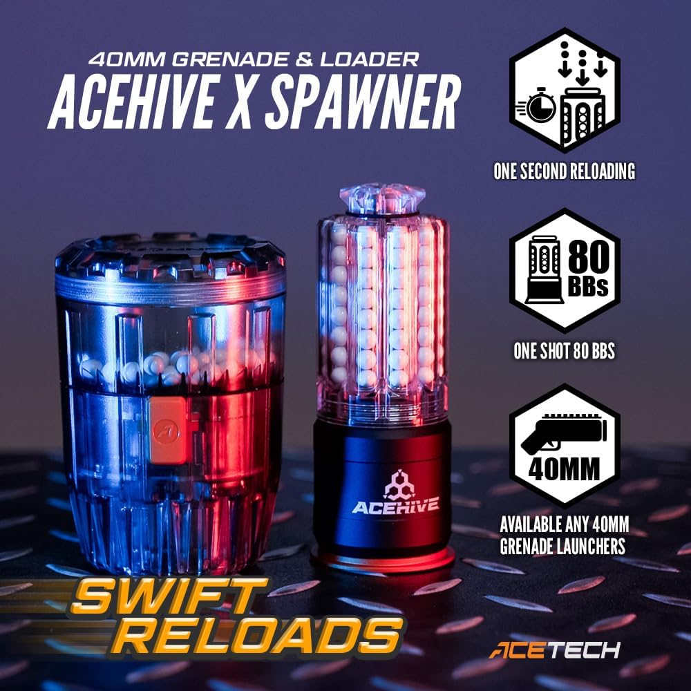 ACETECH Paquete de iniciación juego de granadas ficticias AceHive Spawner, función de recarga rápida para todos los BBS de 0.236 in.