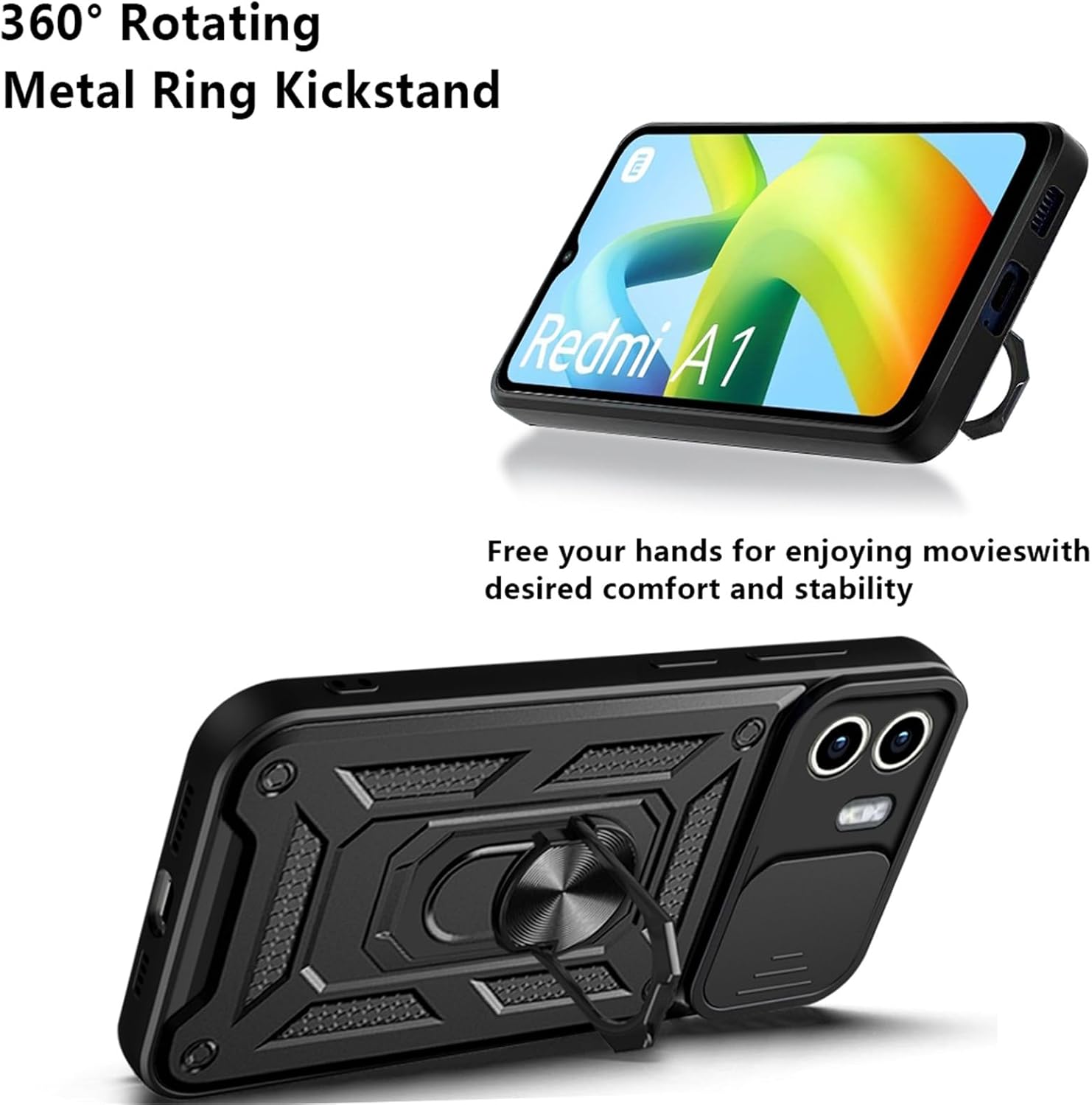 Ysnzaq Funda para Xiaomi Redmi A1 PlusRedmi A2 Plus, resistente a prueba de golpes lente protectora con soporte magnético para Xiaomi Redmi A2