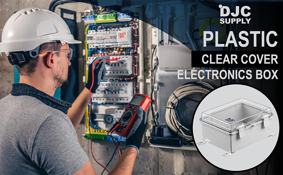 DJC Supply Co. ABS 6.6″ x 8.7″ x 4.3″ impermeable IP67 caja electrónica con bisagras con placa de montaje, soporte, cubierta de plástico y clips