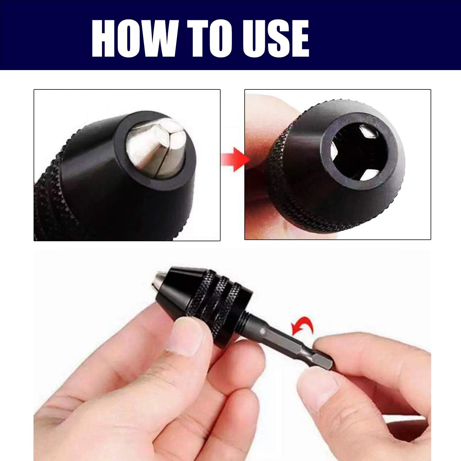 Mini adaptador de portabrocas de 0.012-0.142 in sin llave de cambio rápido, mini portabrocas de 14 pulgadas con vástago hexagonal para herramienta