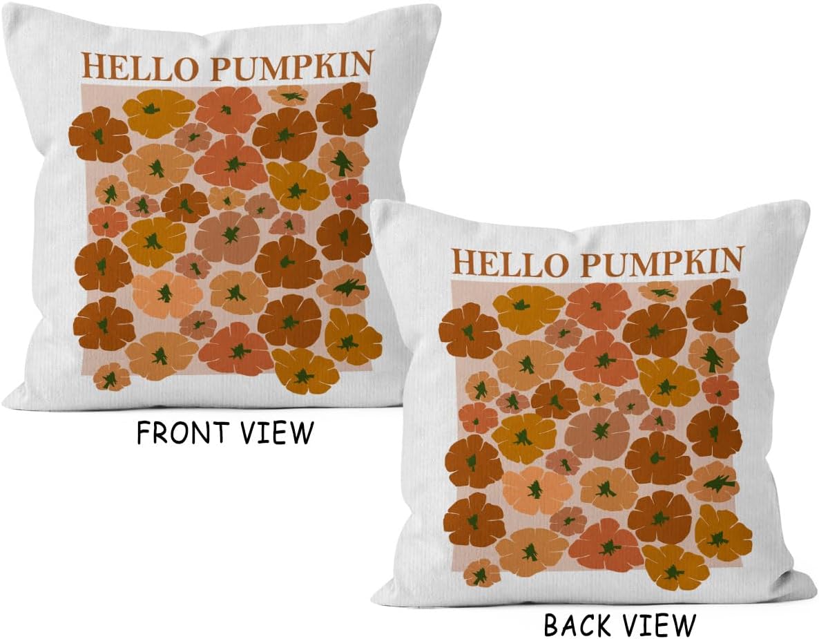 Fundas de almohada de otoño de 18 x 18 pulgadas, funda de almohada reversible de temporada de otoño con texto en inglés “Hello Pumpkin”, decoración