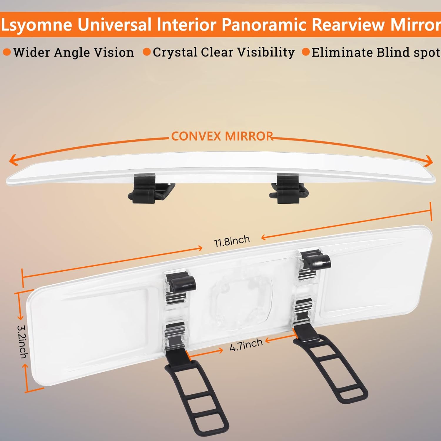 Espejo retrovisor de 11.8 pulgadas más grande antirreflejo para el interior del automóvil, espejo retrovisor panorámico gran angular convexo