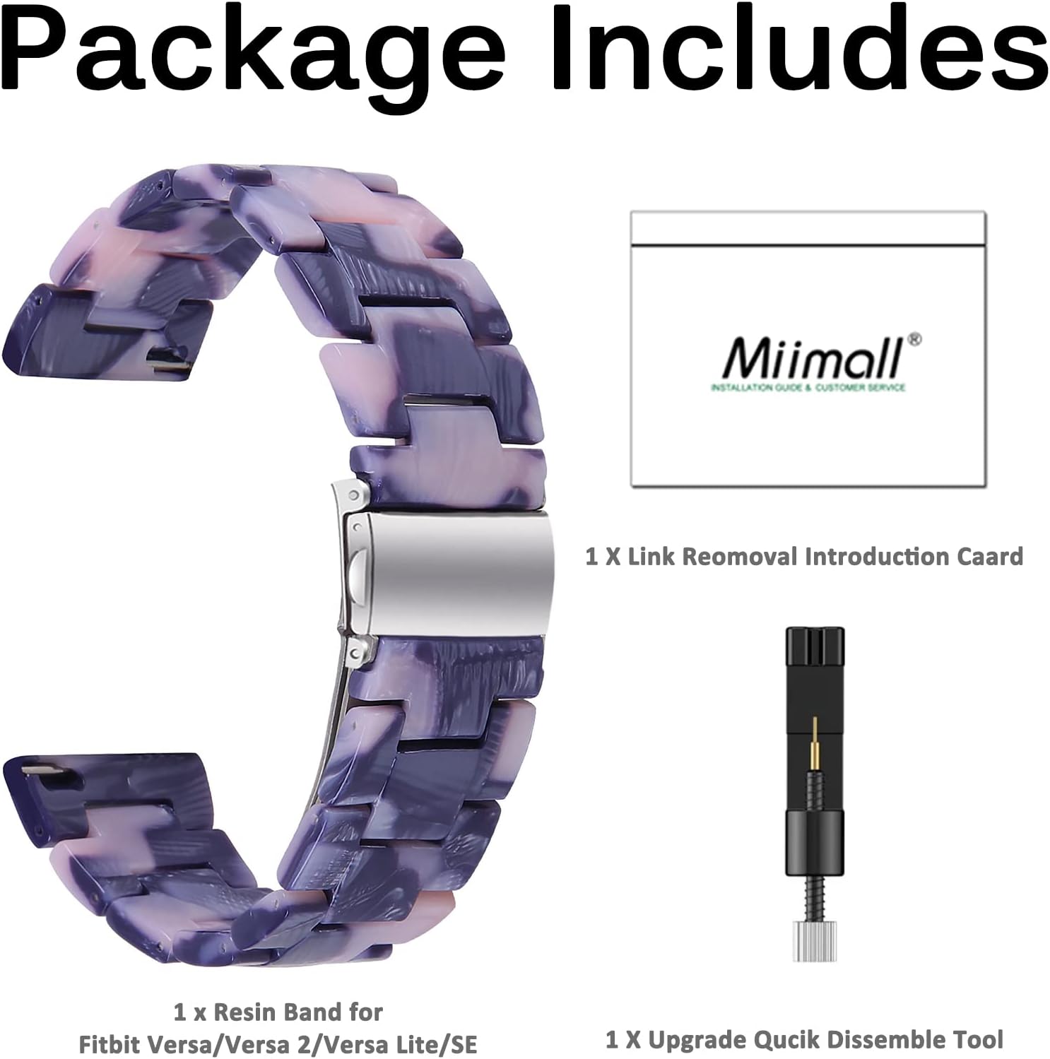 Miimall Compatible con Fitbit VersaVersa 2Versa LiteSE, correa de resina elegante y ligera de acero inoxidable, correa de repuesto para Fitbit
