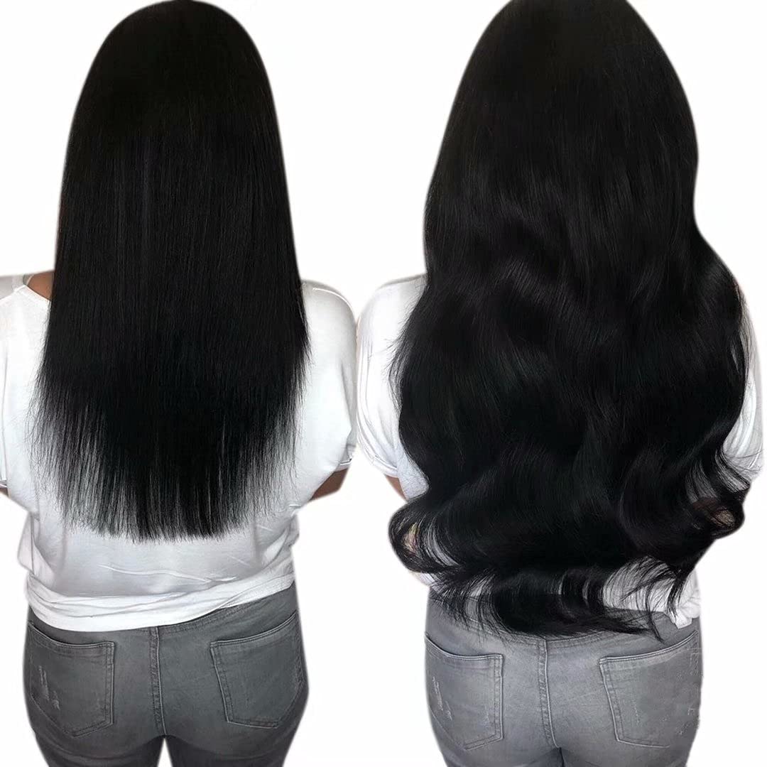 LaaVoo Micro Link Extensiones de cabello humano negro azabache, extensiones de cabello de micro cuentas de fusión fría, 24 pulgadas, extensiones de