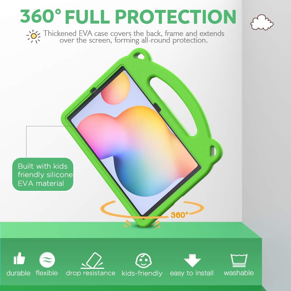 MoKo Funda compatible con Galaxy Tab S6 Lite 2020, espuma EVA resistente, funda de oso para niños con agarre de mano, soporte y soporte para