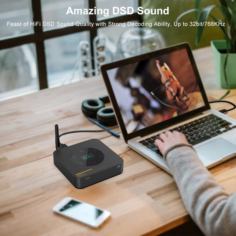 1Mii DS601 HiFi USB DAC de escritorio para estéreo doméstico, decodificador Bluetooth LDAC de alta resolución, aptX HD Bluetooth 5.0 receptor de