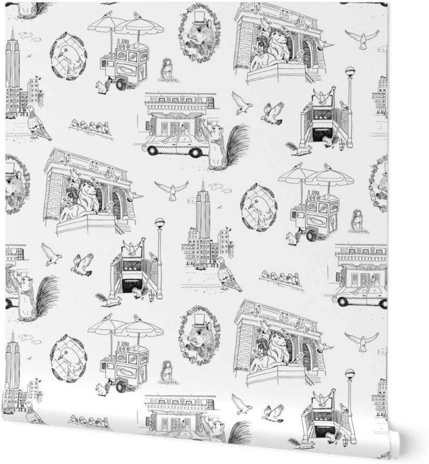 Spoonflower Papel tapiz para despegar y pegar – Papel tapiz extraíble personalizado de la ciudad de Nueva York Toile NYC Pigeons Squirrels Central