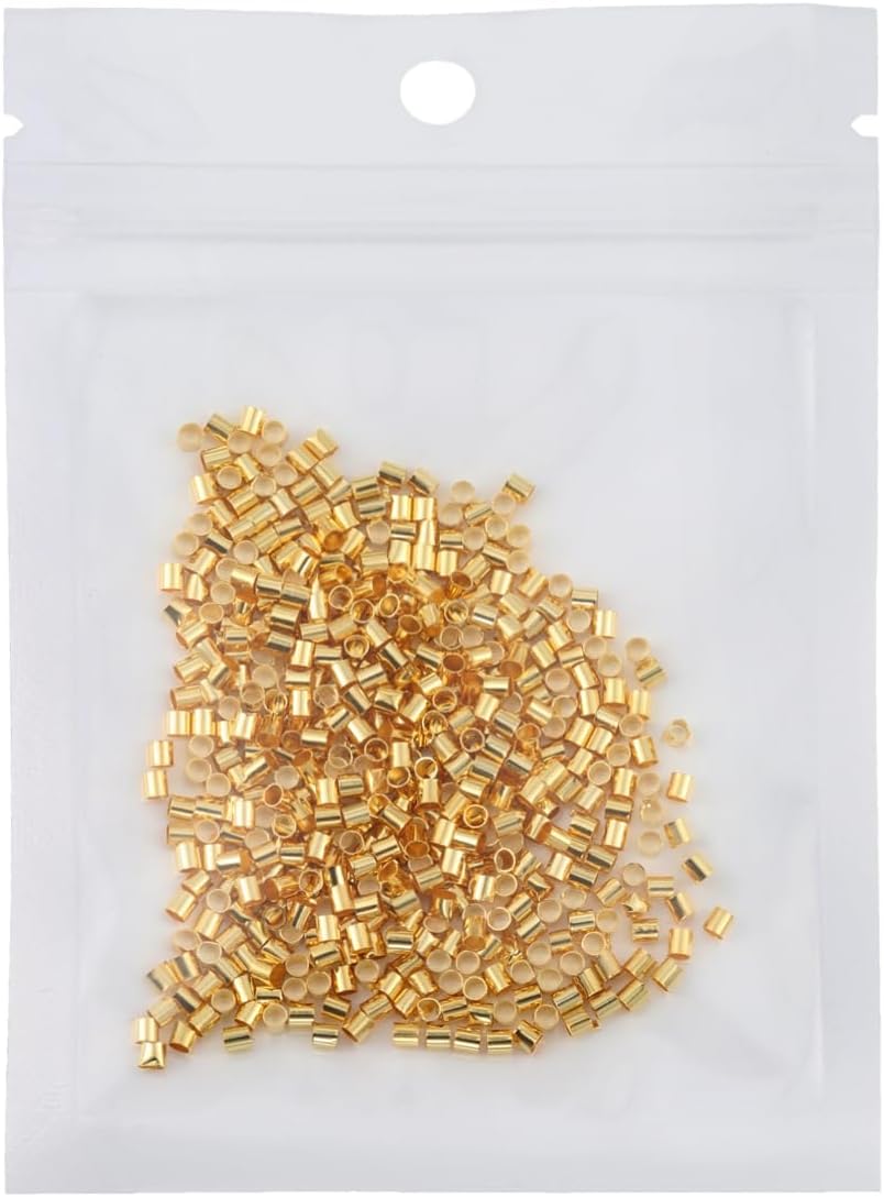 500 cuentas engarzadas para fabricación de joyas, latón chapado en oro de 18 quilates de 0.078 x 0.079 pulgadas, tapones de columna para asegurar