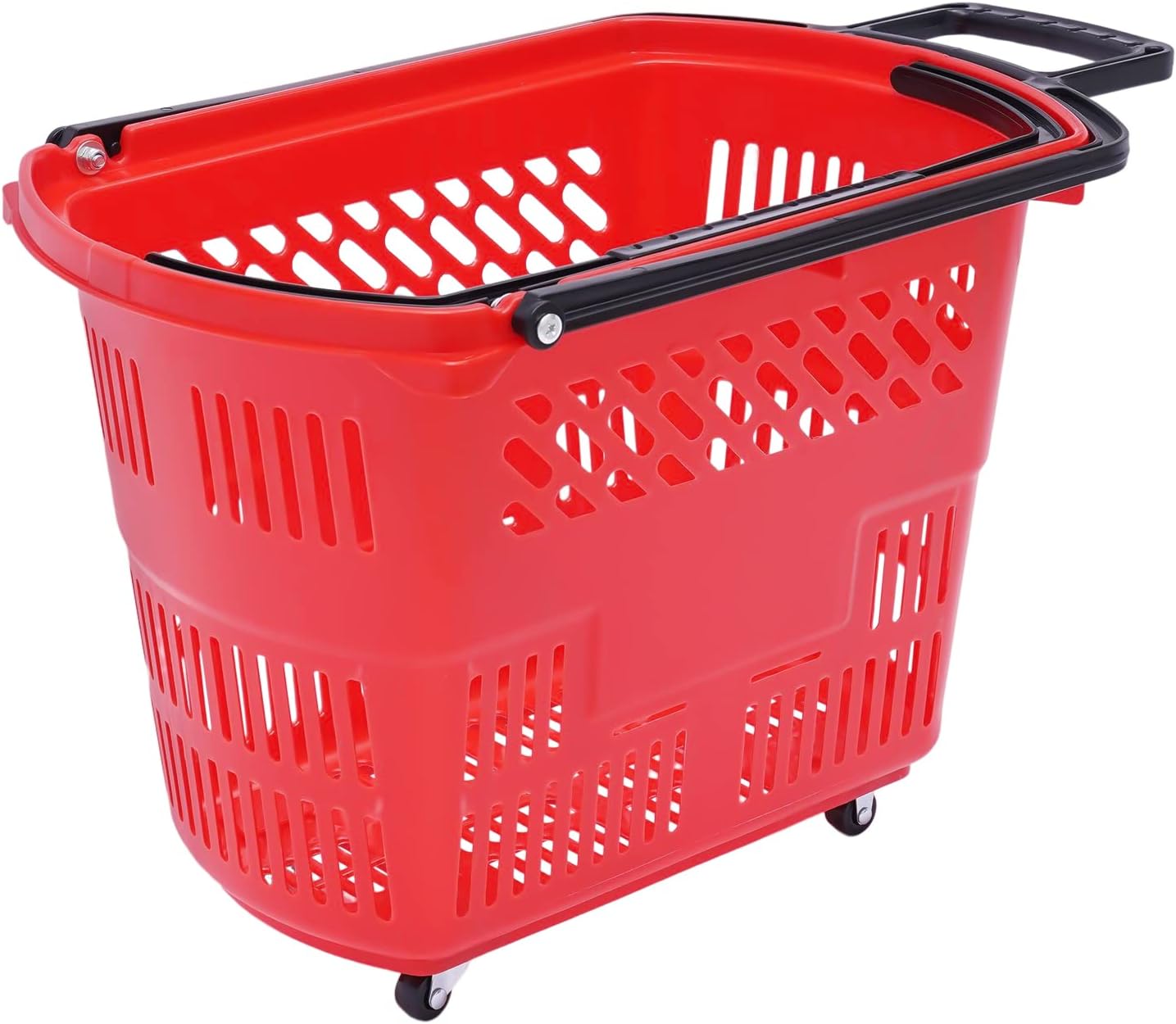 6 cestas de compras para tienda minorista, supermercado, carritos de compras con ruedas, gran capacidad de 35 l9.2 gal (rojo)