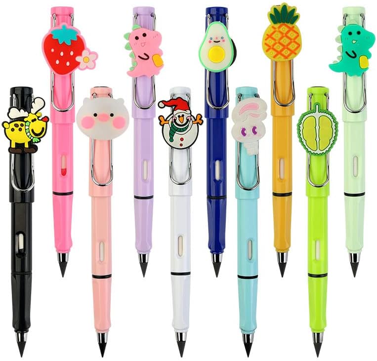 Lápices 4 lápices sin tinta de dibujos animados, infinito de dibujos animados eternos y 4 puntas de lápices de repuesto, lápiz ilimitado de dibujos
