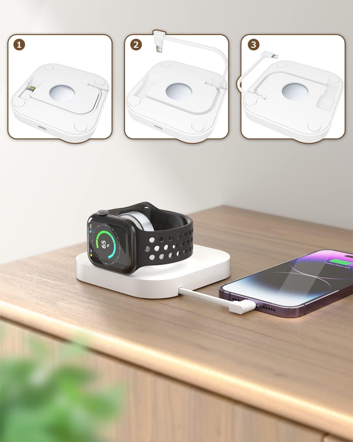 HUIXINYAN Cargador para Apple Watch – Soporte de cargador portátil 3 en 1, estación de carga inalámbrica para iPhone y iWatch Series 87654