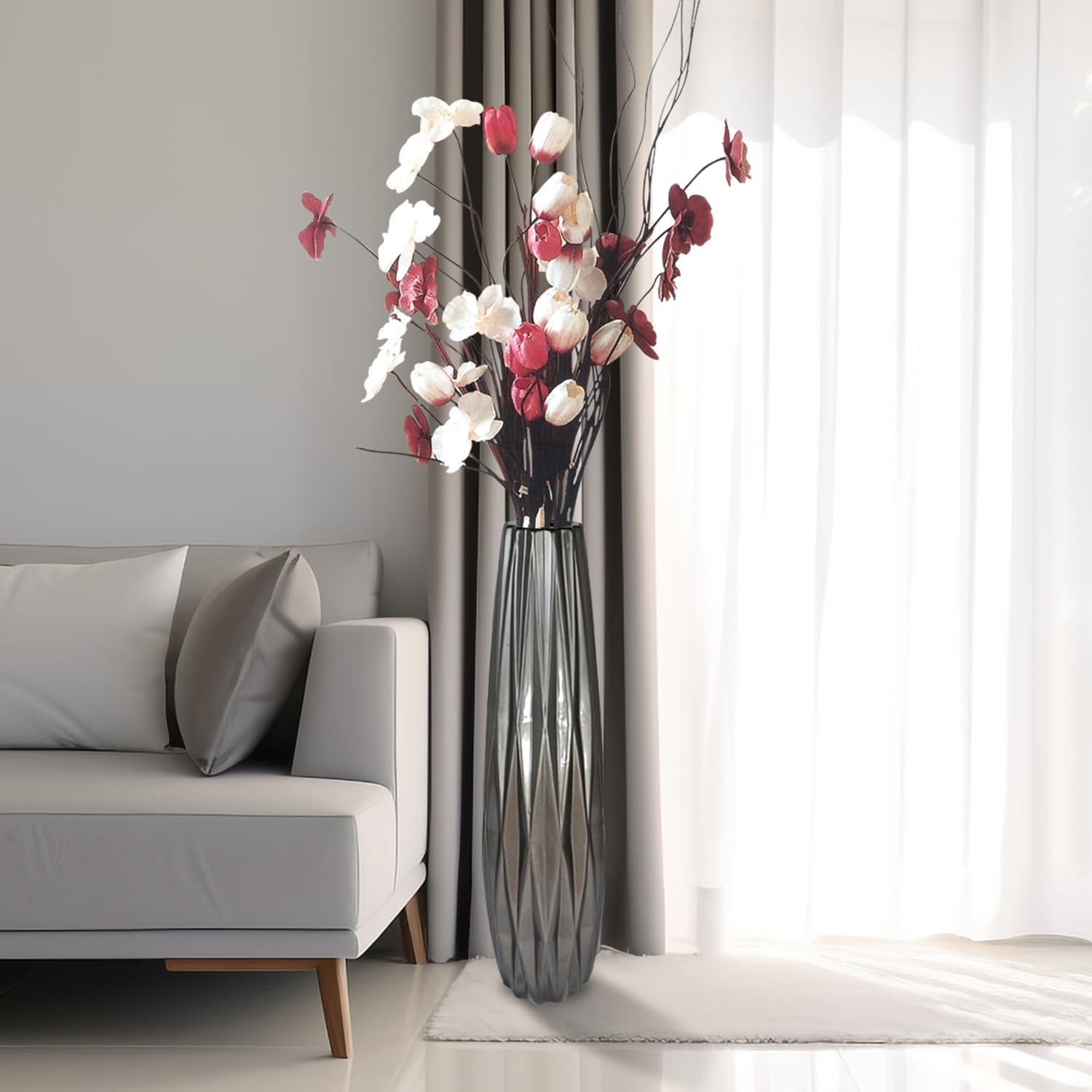 TDIAVH Jarrón de cerámica plateado de 28 pulgadas de alto, jarrones grandes modernos para decoración de sala de estar, decoración de jarrón grande