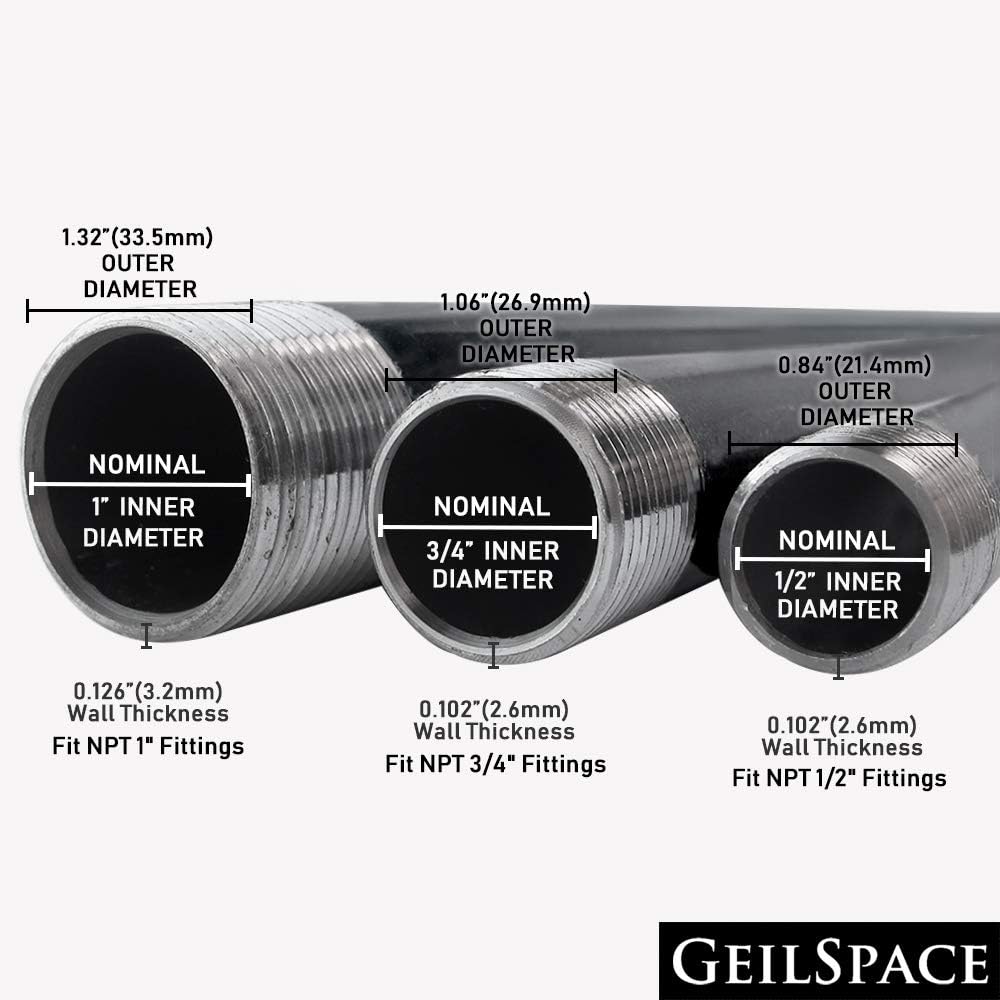 GeilSpace Patas de mesa de tubo gris industrial de 12 pulgadas, tubos de metal y bridas para mesas y muebles vintage personalizados, patas de