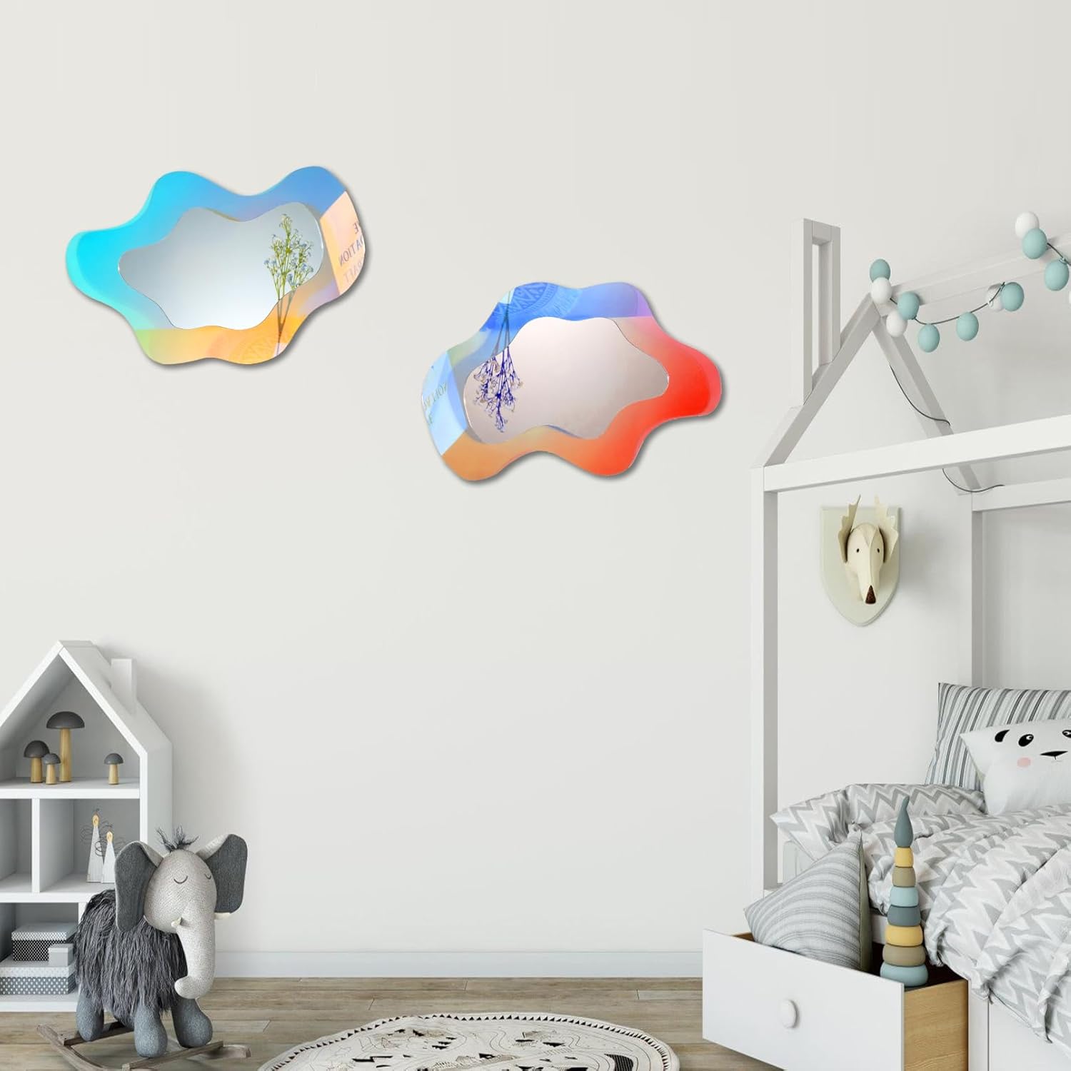 canhard Espejo acrílico iridiscente, espejo estético irregular, decoración de dormitorio, espejo en forma de nube, decoración de pared del hogar