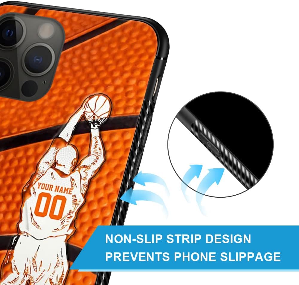 DAIZAG Funda compatible con iPhone 15 Pro Max, funda personalizada de regalo de baloncesto, personalizable, tu número de nombre, funda deportiva