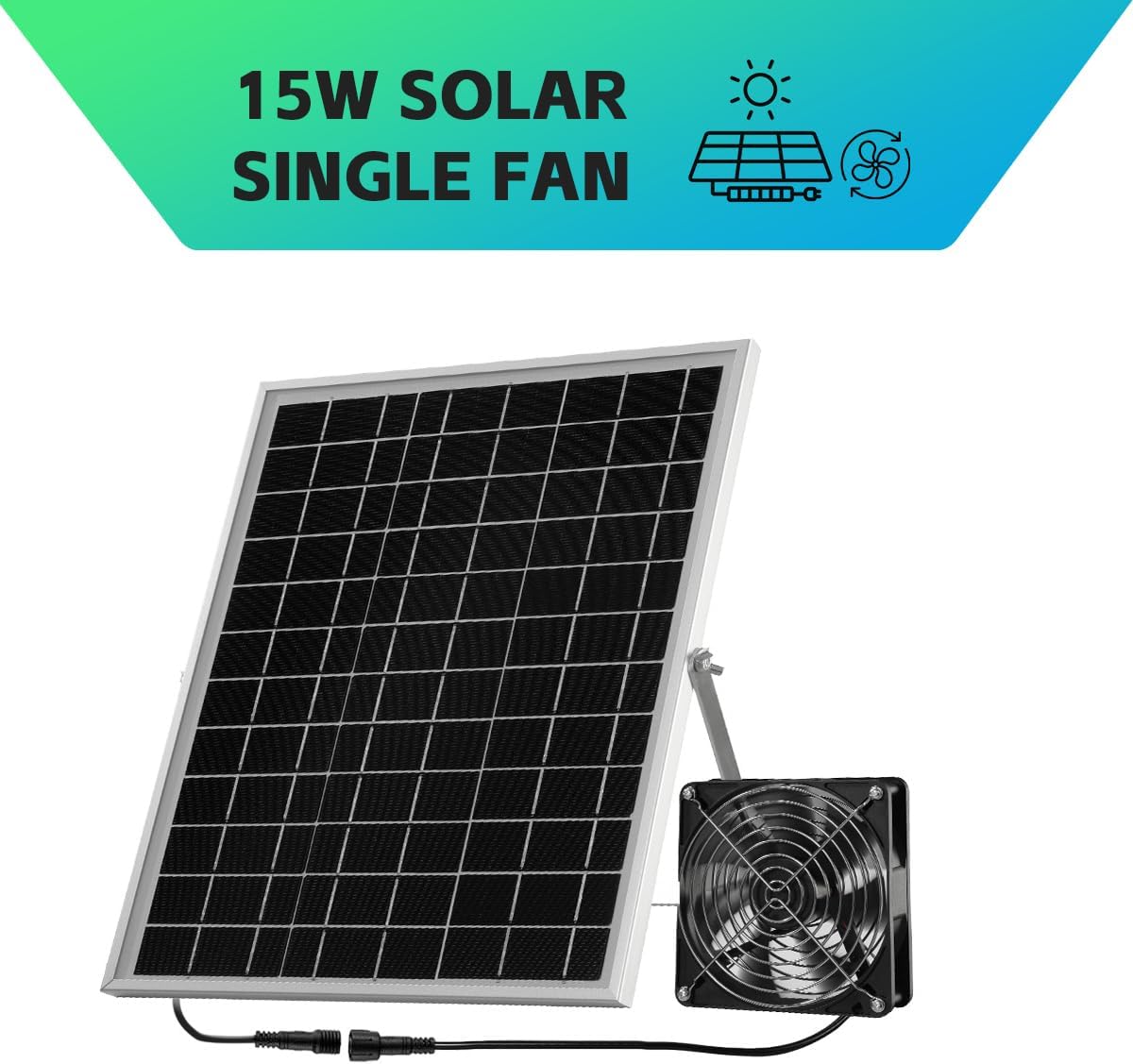 Ventilador solar, panel solar de 15 W + ventilador de CC de alta velocidad con cable de 9.84 pies, ventilación montada en la pared y ventilación de