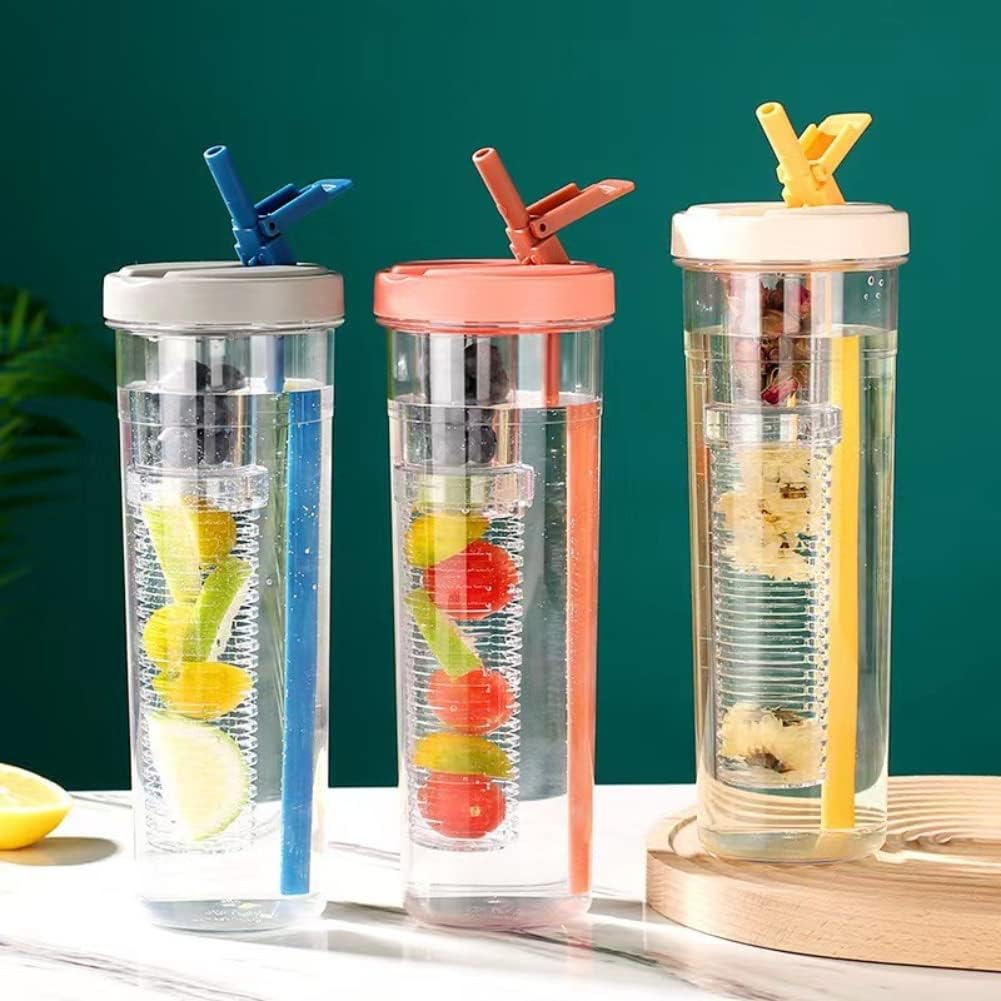 Botella de agua con infusor de frutas, botella de agua plegable de 30 onzas, botella de agua con pajilla, botellas de agua reutilizables sin BPA,