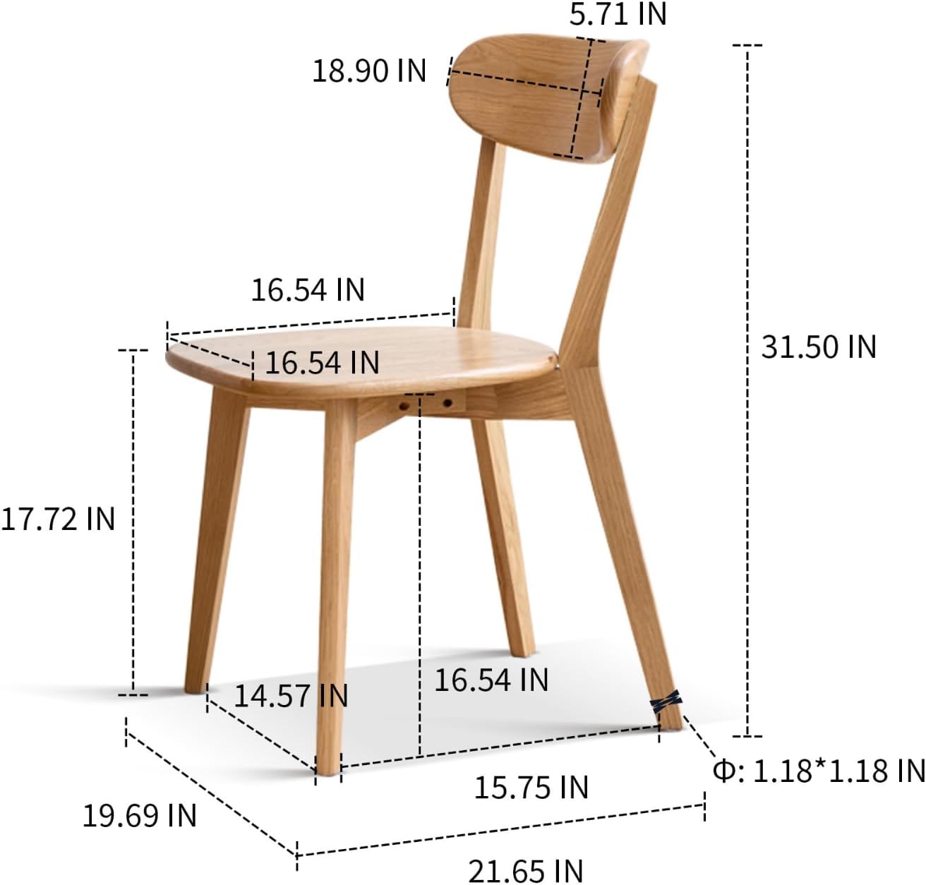 Sillas de comedor 100% madera de roble macizo, prácticas sillas de cocina para comedor, cocina, sala de estar (2, natural)
