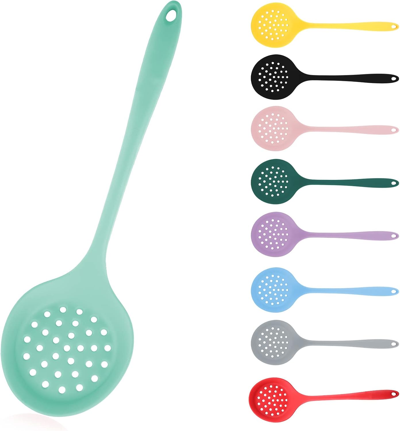 Cuchara ranurada de silicona, cuchara coladora, cuchara espumadora, cucharas ranuradas para cocinar, colador de silicona antiadherente, cuchara de