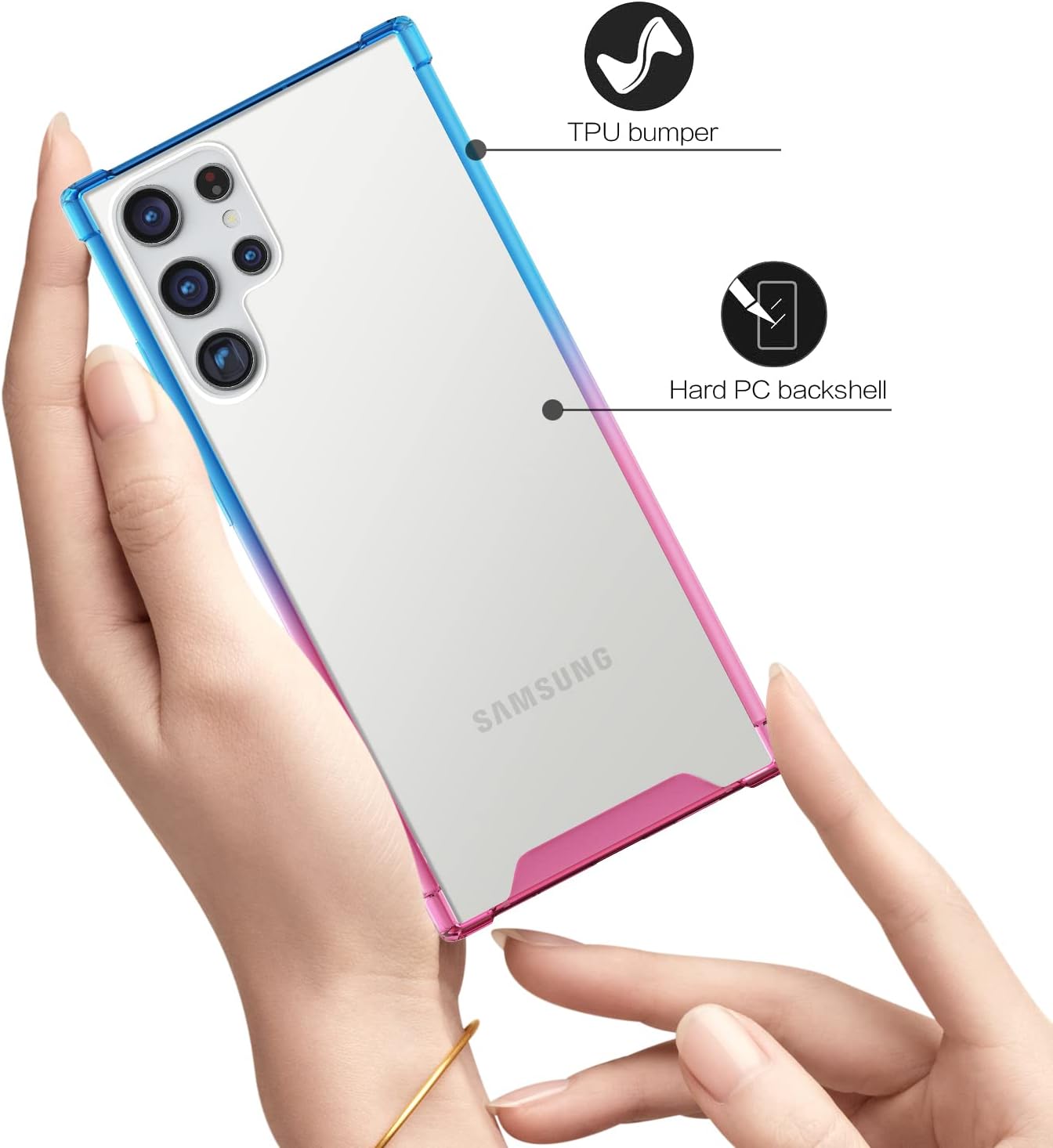 SALAWAT Funda para Galaxy S22 Ultra, funda transparente para Galaxy S22 Ultra, bonita funda delgada con degradado, funda protectora de TPU