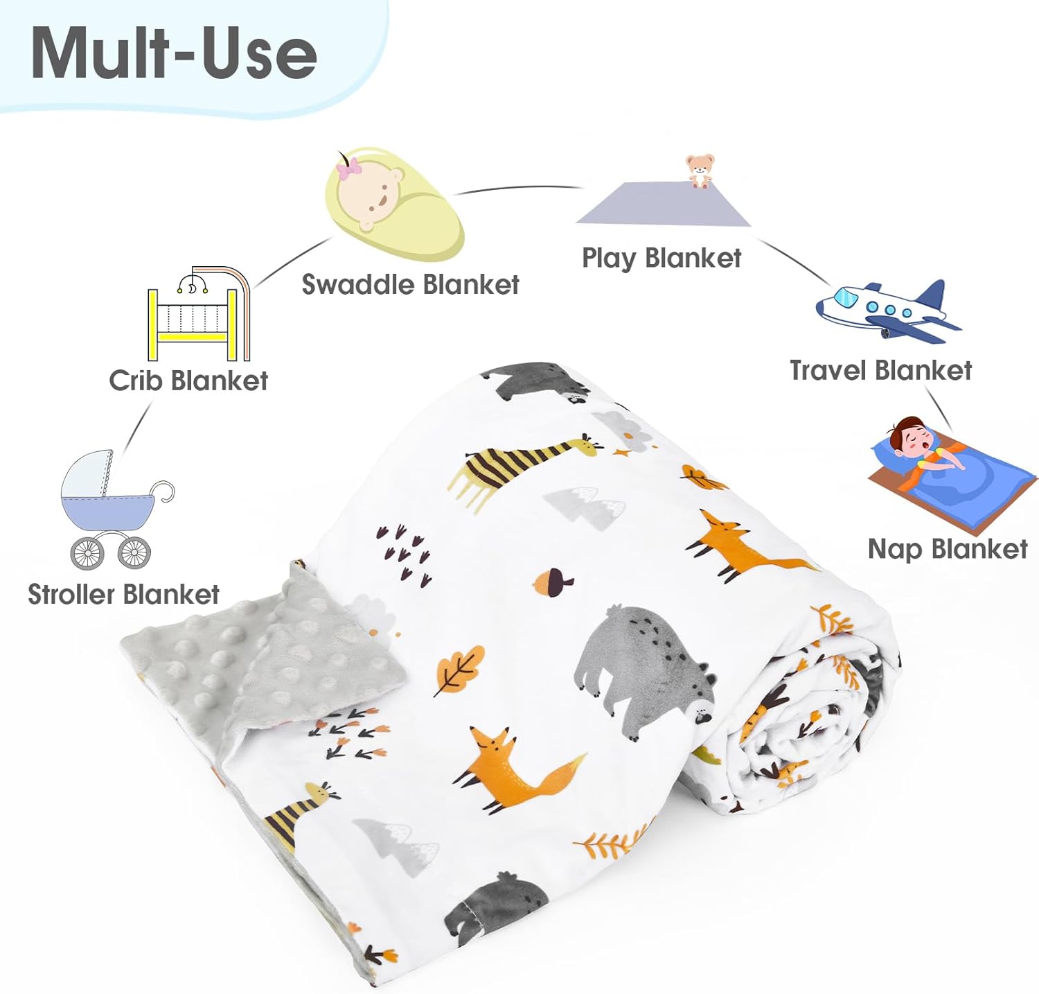 PHF Minky – Manta de bebé para niños y niñas, 40 x 50 pulgadas, manta neutra de doble capa con respaldo de puntos, manta de recepción unisex para