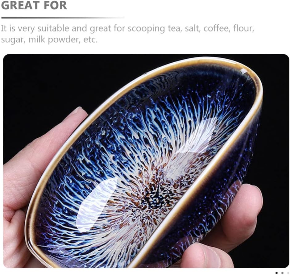 Angoily Recipiente de té de porcelana, cuchara de té chino, cuchara de té de hojas sueltas, pala de té decorativa Kongfu, cucharas medidoras de