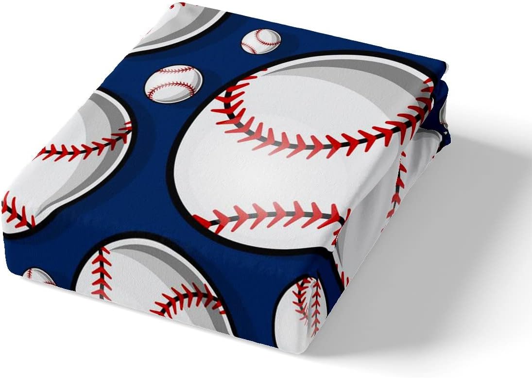 Juego de ropa de cama de béisbol con temática deportiva, sábana bajera ajustable para niños, niñas, adolescentes, 3D, patrón de bola azul, juego de