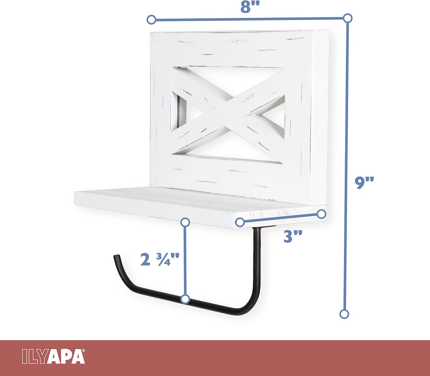 Ilyapa Portarrollos de papel higiénico para baño, de madera rústica, color blanco envejecido, con estante