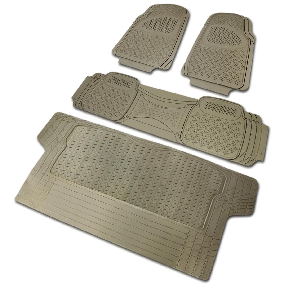 Spec-D Tuning Alfombrillas de goma 3D de ajuste universal, 4 piezas, color beige, resistentes para todo tipo de clima, delanteras, traseras +