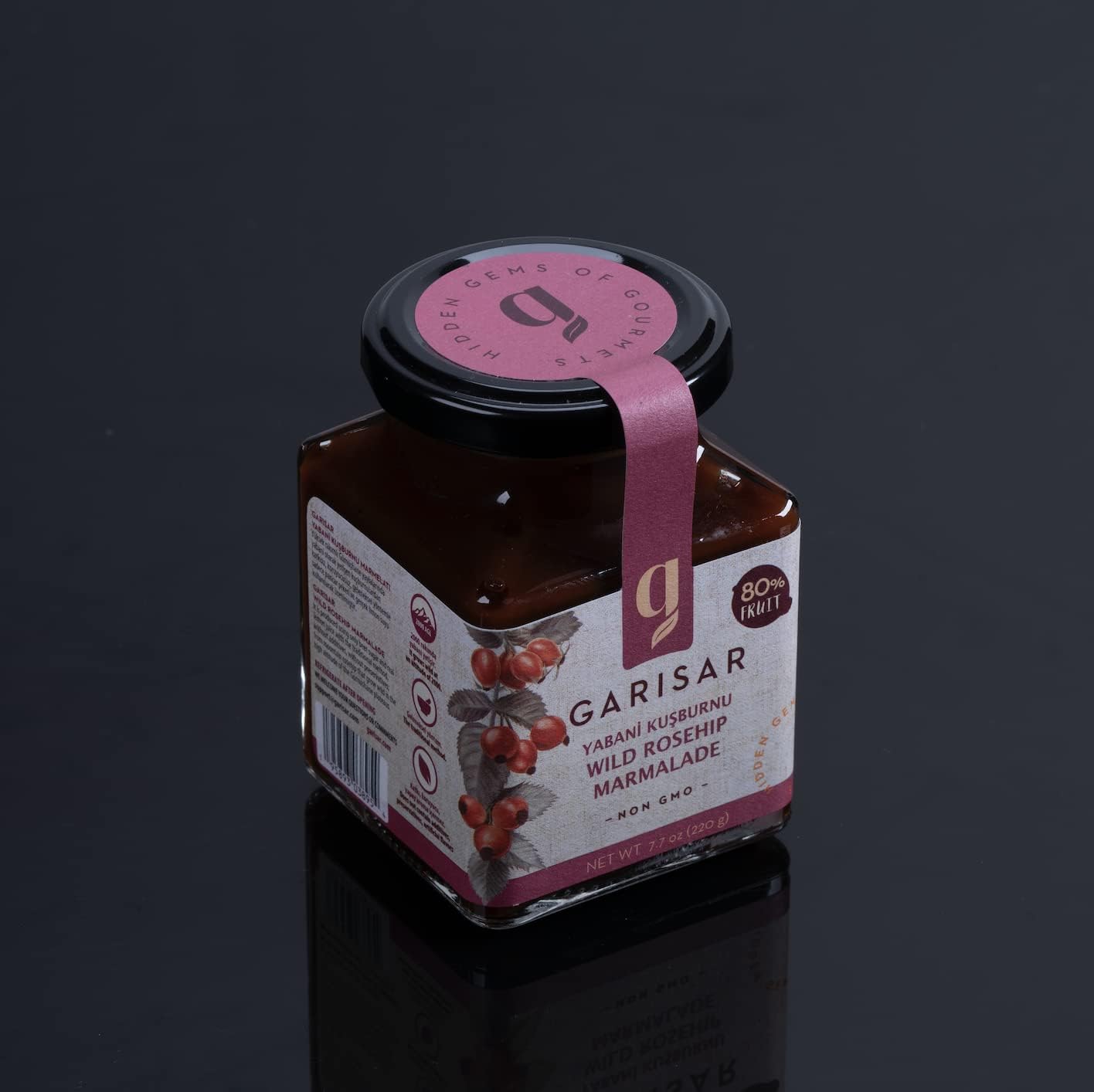 Garisar -Mermelada de rosa mosqueta silvestre – Mermelada de espino silvestre – Mermelada de cereza cornalina silvestre – 80% fruta – 7.7 oz cada
