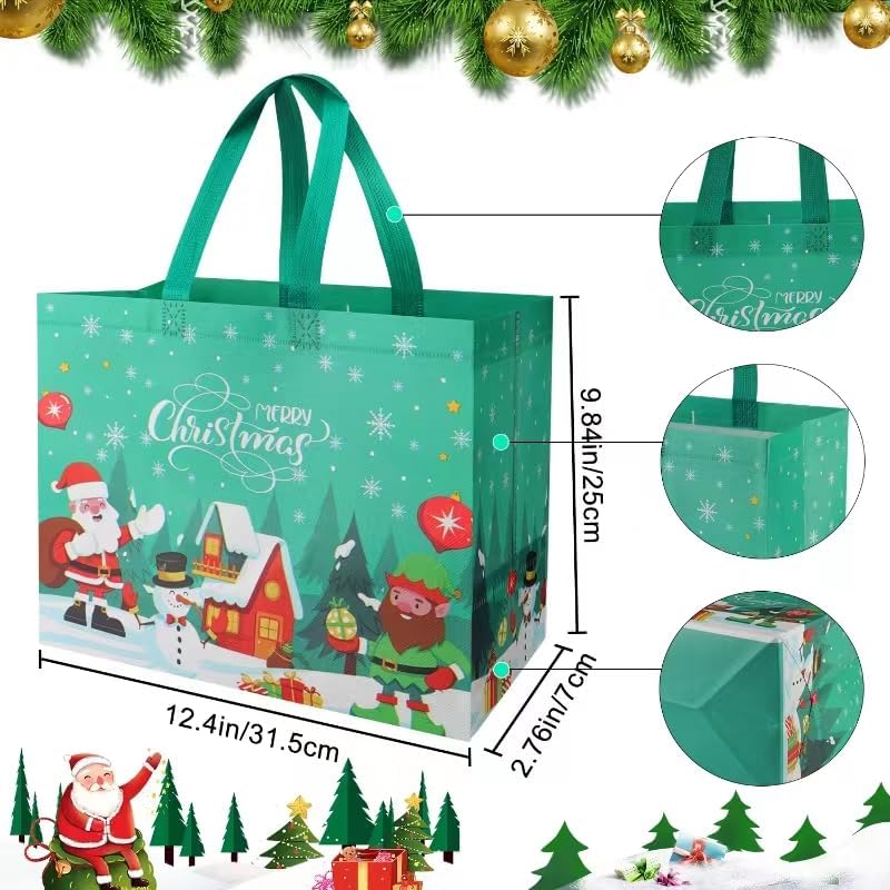 HTRYBNES Paquete de 16 bolsas de regalo de Navidad, grandes bolsas de Navidad reutilizables no tejidas con asas, suministros de fiesta de Navidad,
