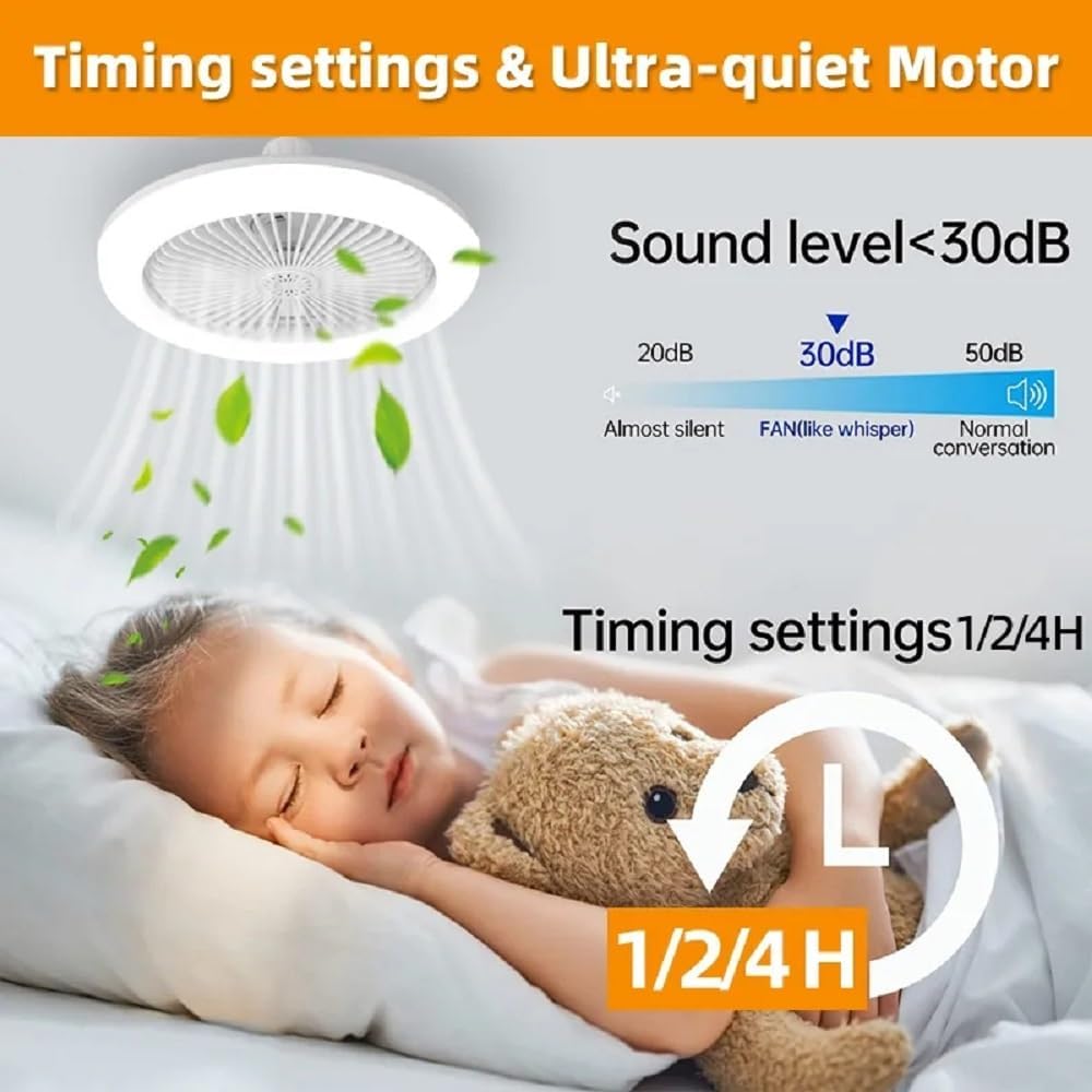 shyliey Ventilador de techo sin aspas con 3 luces que cambian de color, ventilador de techo de perfil bajo de 360, ventilador de control remoto E27