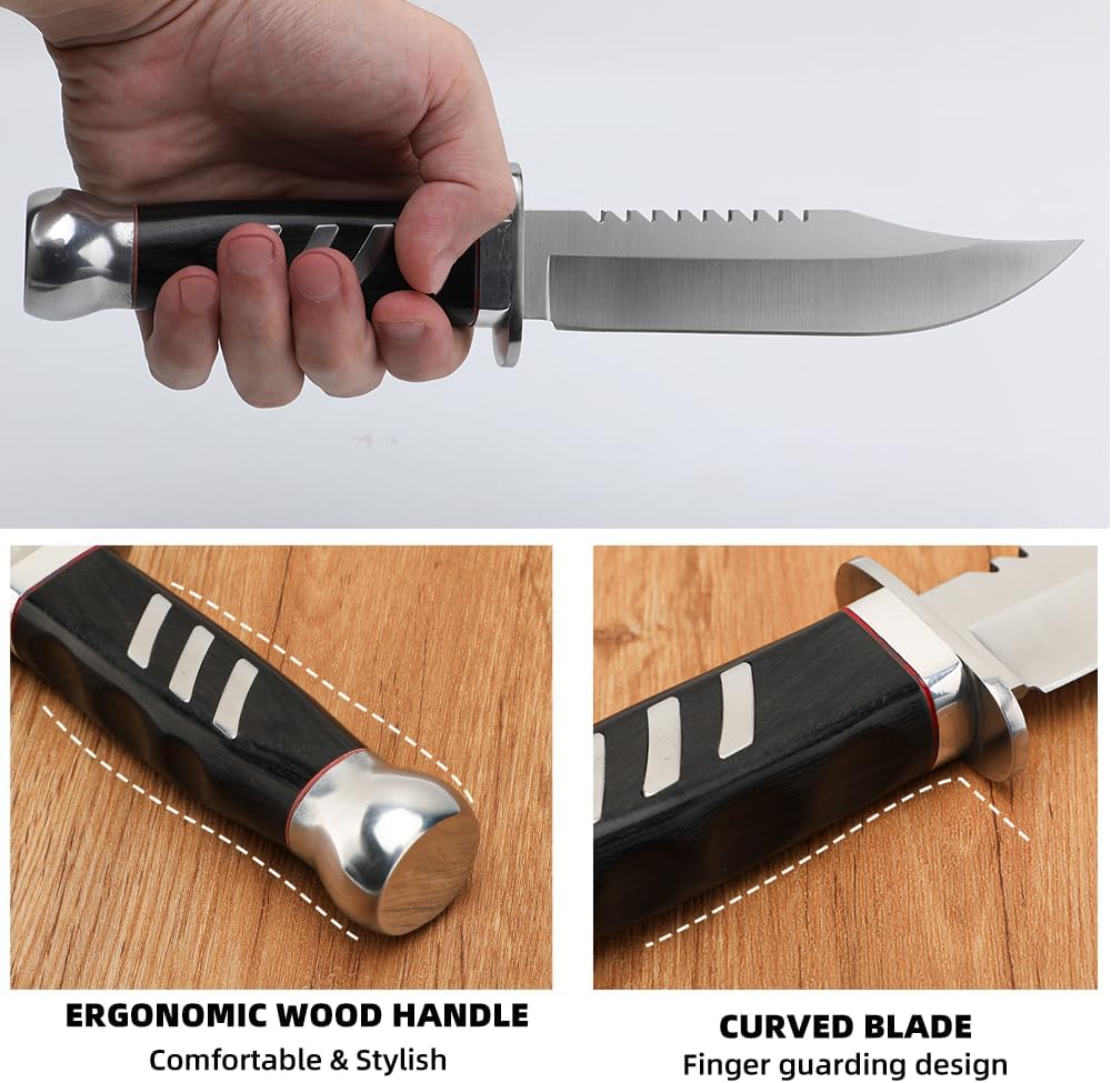 zarfand Cuchillo de bushcraft de 10.3 pulgadas para hombres, cuchillo de campamento de supervivencia de hoja fija con funda, cuchillo de espiga