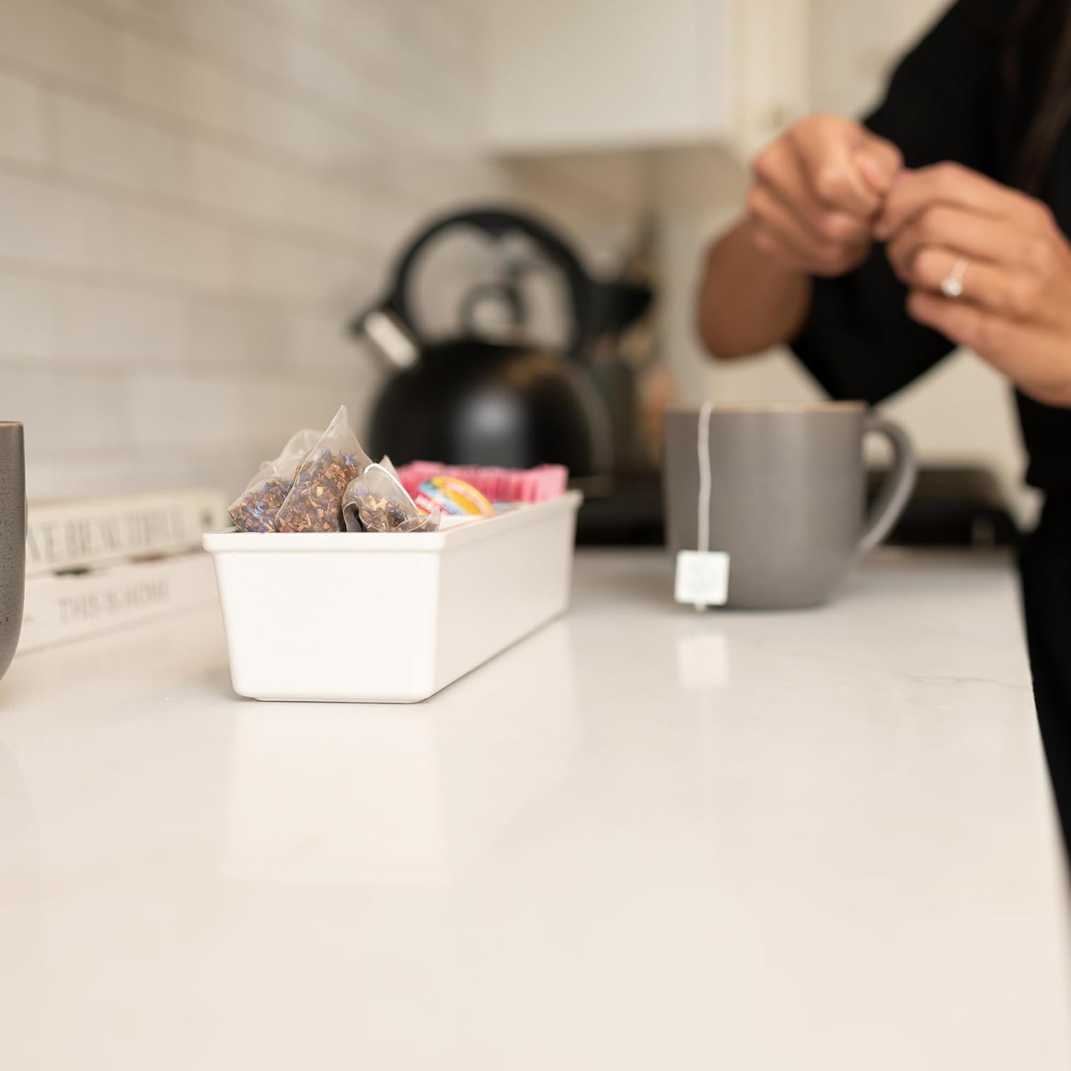 Organizador moderno de bolsitas de té, organizador de té pequeño de bambú ecológico para bolsas de té, organizador de caja de té para almacenamiento