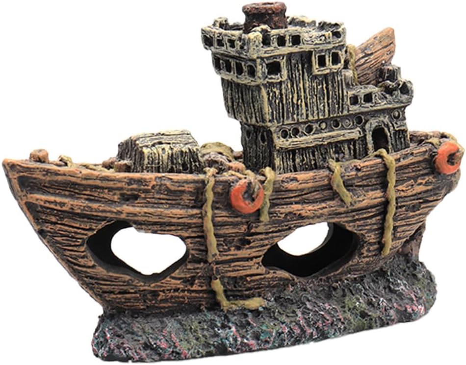 Artesanía de resina 1 pieza de mini barco pirata simulado para naufragio, cueva de peces, decoración de peces, cueva, naufragio, ocultación,