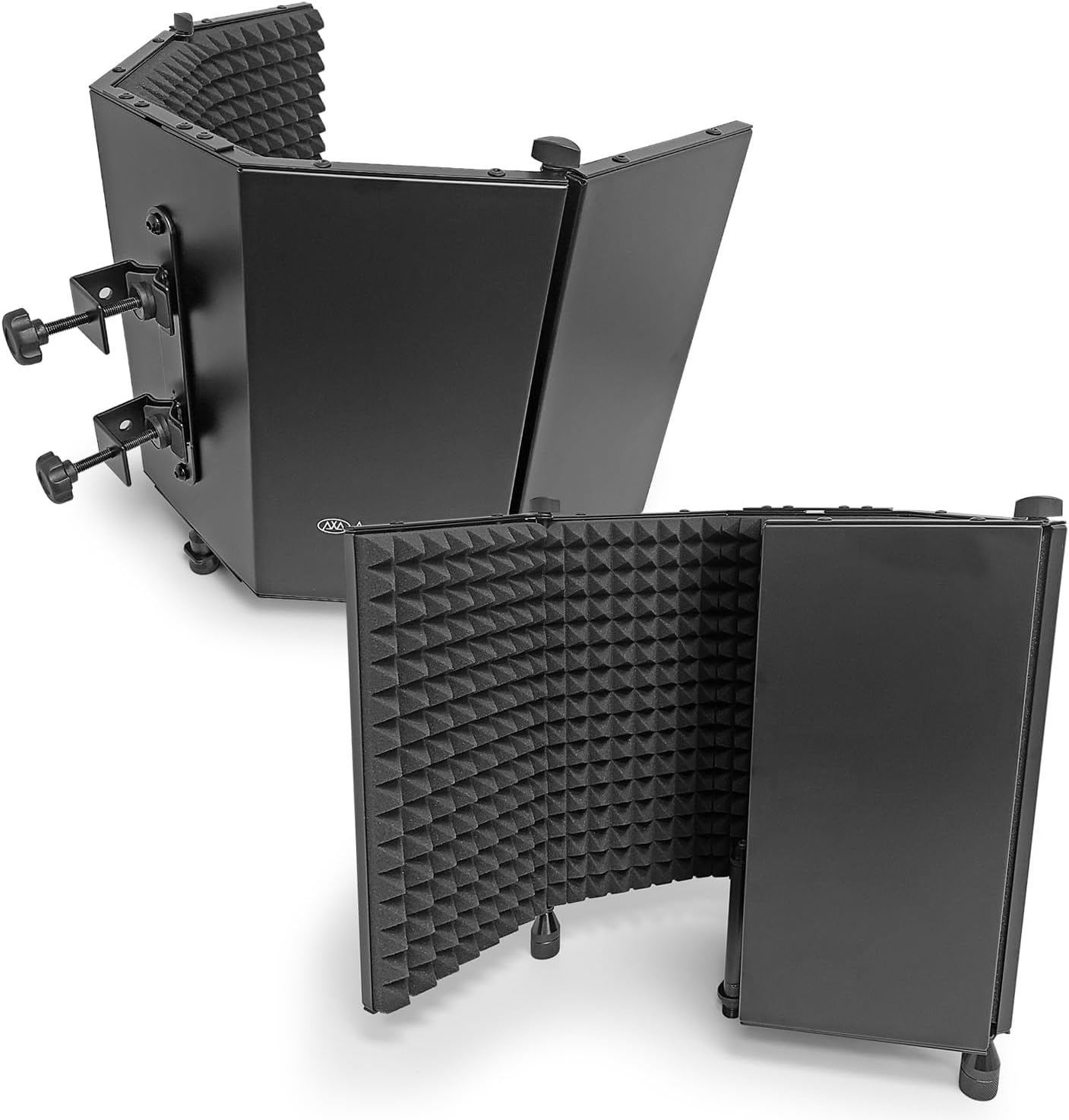 AxcessAbles – Escudo de aislamiento de micrófono de estudio de grabación grande de 32 x 13 pulgadas con soporte de trípode de 3 niveles y filtro pop