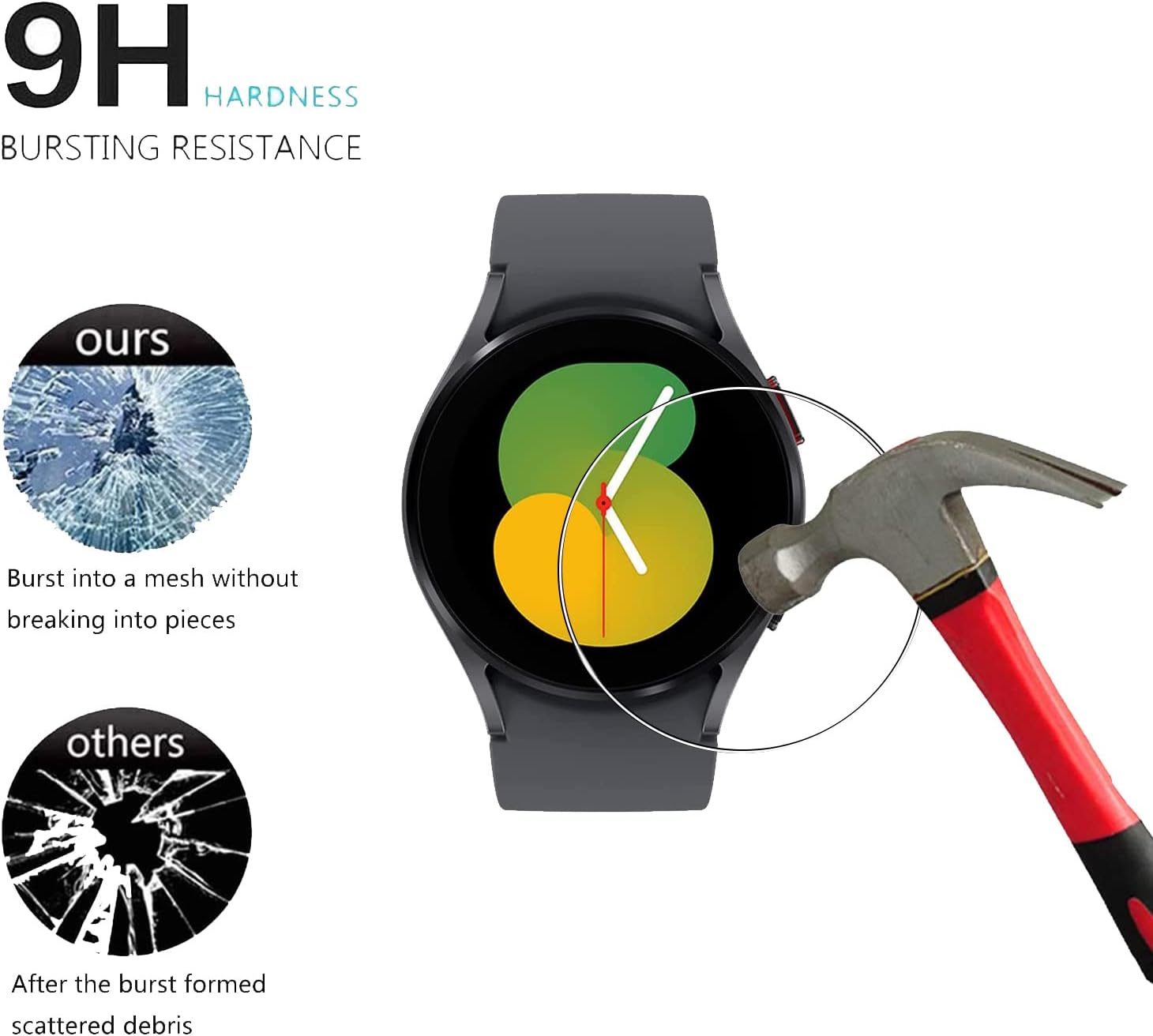 Paquete de 5 protectores de pantalla de vidrio templado para Samsung Galaxy Watch 5 (1.575 pulgadas), antiarañazos, antihuellas, protector de
