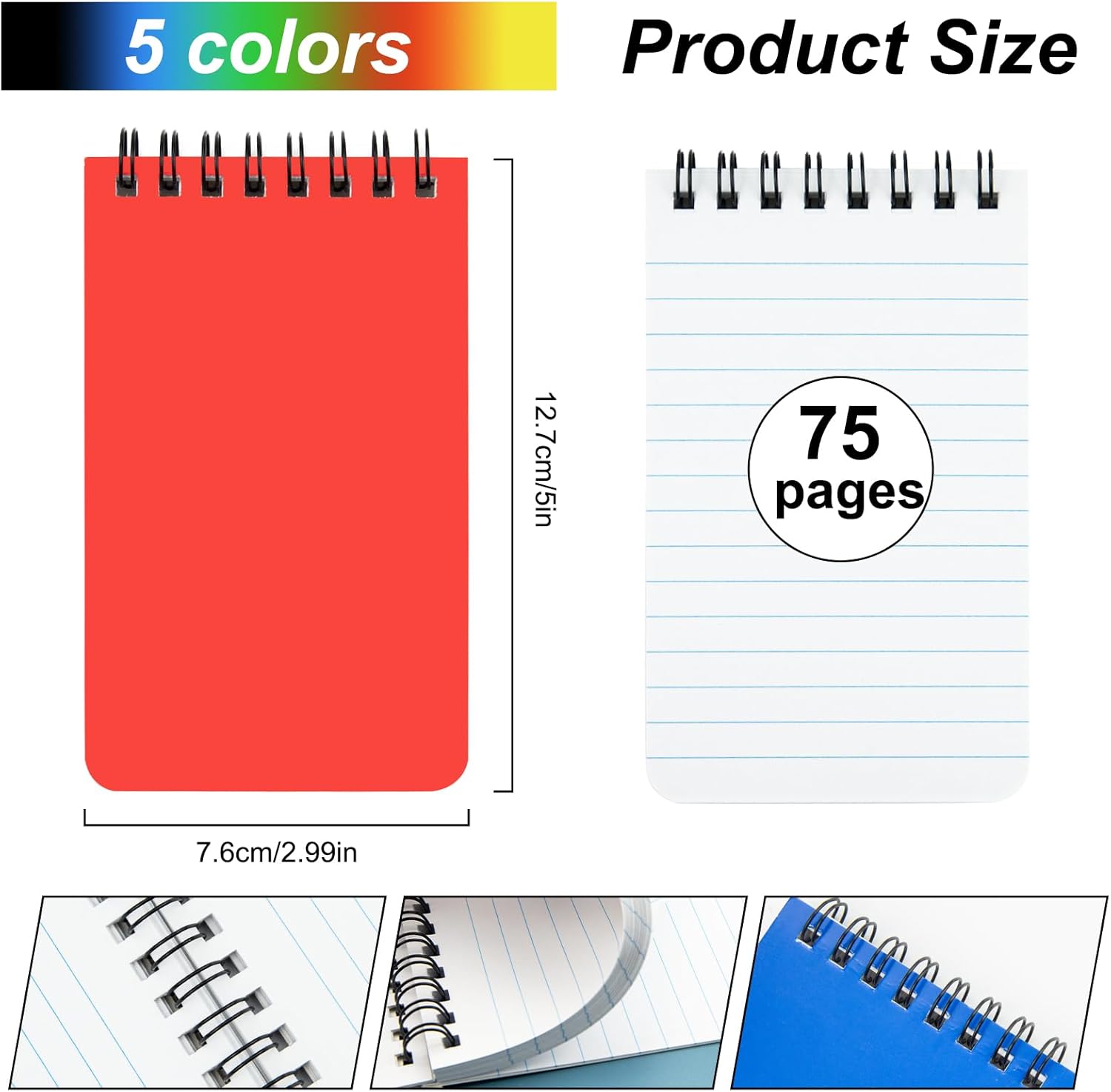 Fantasyon Top Bound – Cuaderno de notas en espiral de 3 x 5 pulgadas para el hogar, oficina, universidad, escuela, papel rayado con rayas