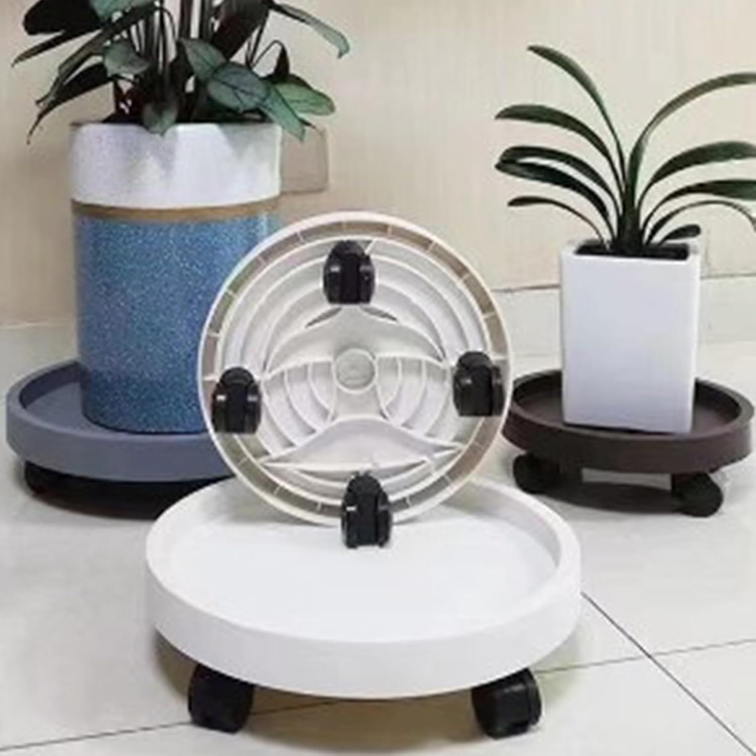 TOPINCN , Soporte para macetas con ruedas giratorias, soporte redondo para plantas en macetas sobre ruedas, bandeja para macetas con ruedas, bandeja
