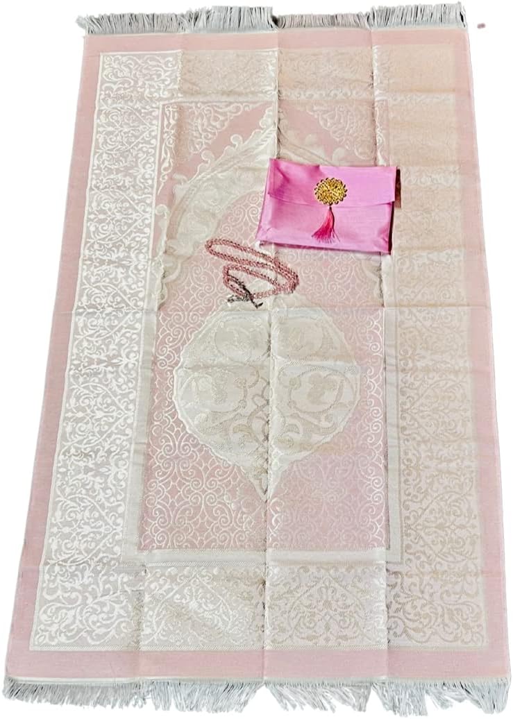 Tapete de oración islámica, alfombra de oración turca con bolsa y sellado de adornos, alfombrilla de oración portátil con práctica bolsa,