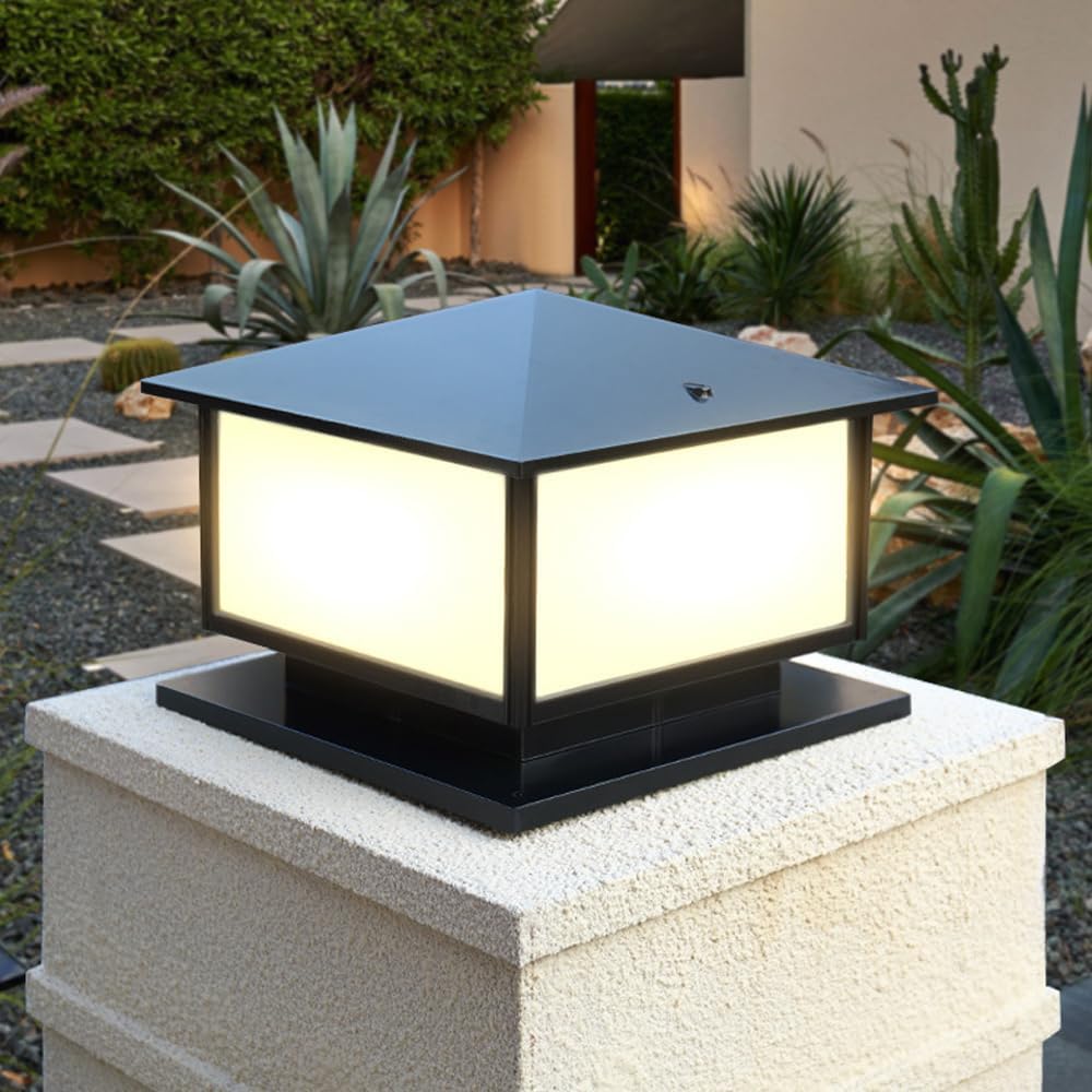 Luz de columna para exteriores, impermeable, IP65, luz de pilar, luz de poste exterior, farol de poste de aluminio negro, valla de vidrio, pedestal